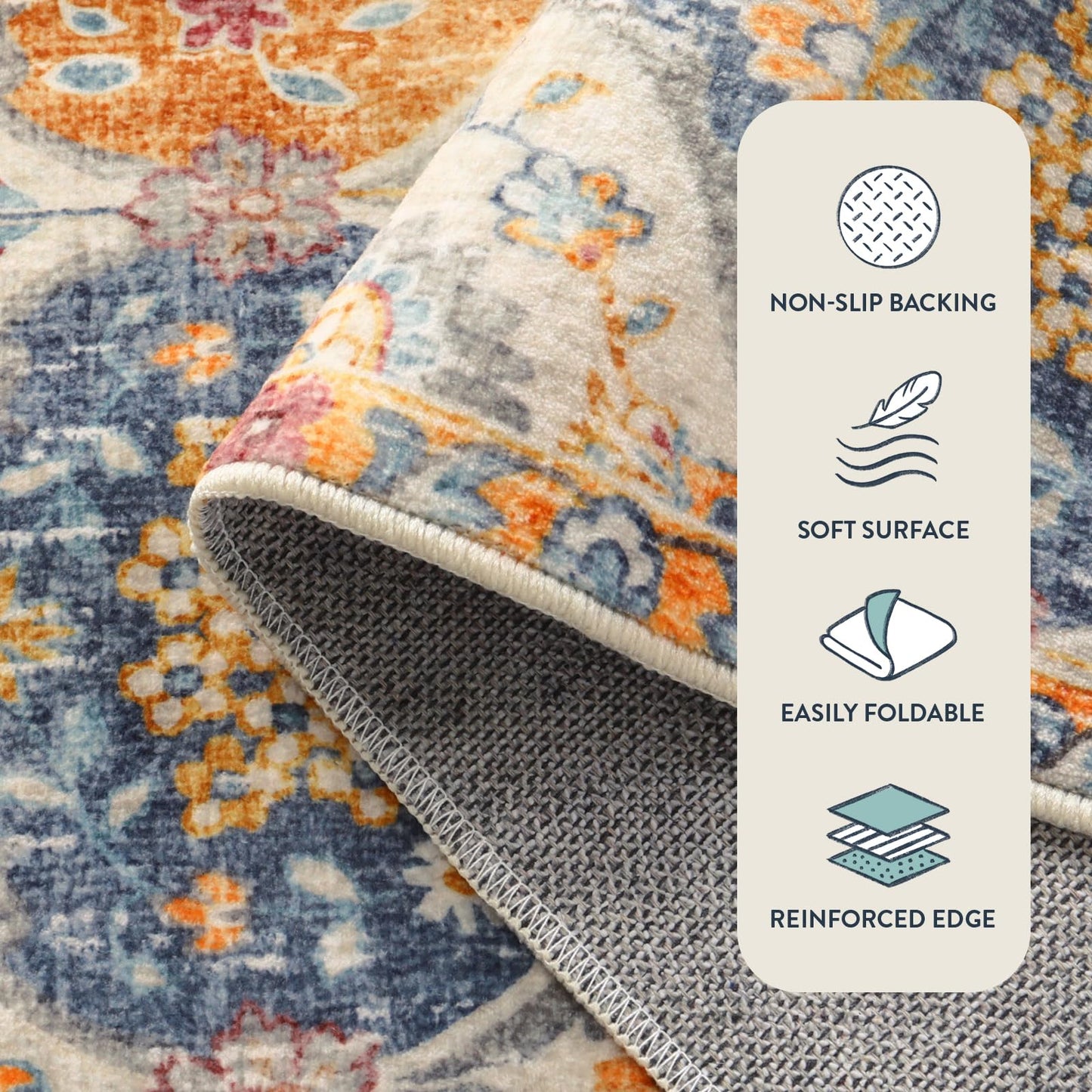Lahome Moroccan Trellis Washable Small Area Rug, 3x5 Area Rug for Bedroom Living Room, Non-Slip Oriental Accent Throw Carpet for Kitchen Office Entryway Bathroom Office Elise, Cream/Multi