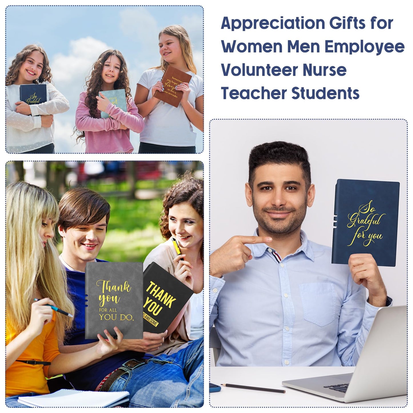 Fulmoon 10 Pcs Employee Appreciation Gifts Bulk Inspirational Thank You Notebook A5 Leather Notebooks Thank You Gifts for Teacher CNA Nurse Coworker Team Staff Secretaries Office(Stylish)