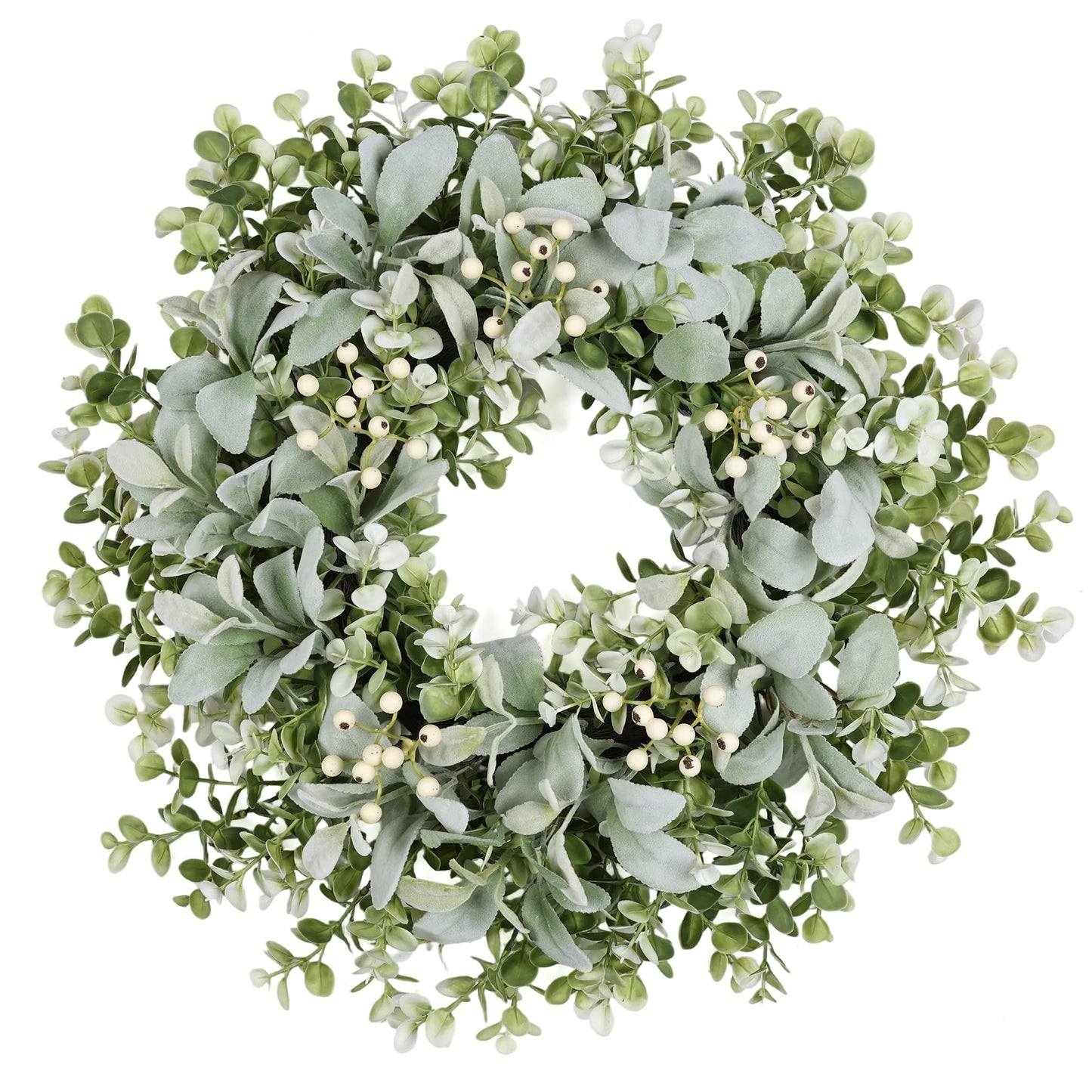 26 Inch Large Lambs Ear Wreaths for Front Door Spring Summer Lambs Leaves with White Berries, Artificial Greenery for Farmhouse Porch Wall Living Room Home Widding Decor for All Seasons Wreaths