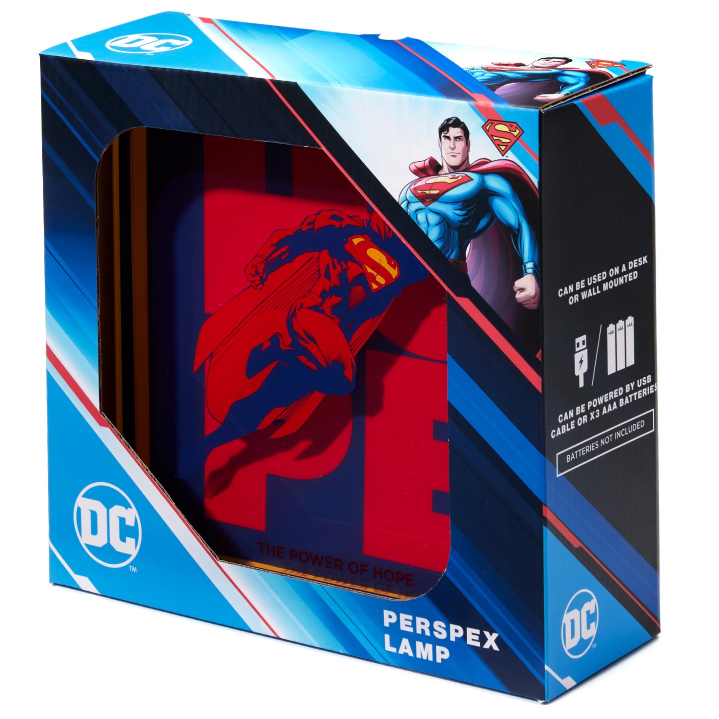 Numskull Official Superman 2025 Acrylic Logo Desk Lamp Wall Light for Bedroom, Office, Home, Study, Work - Official DC Comics Merchandise