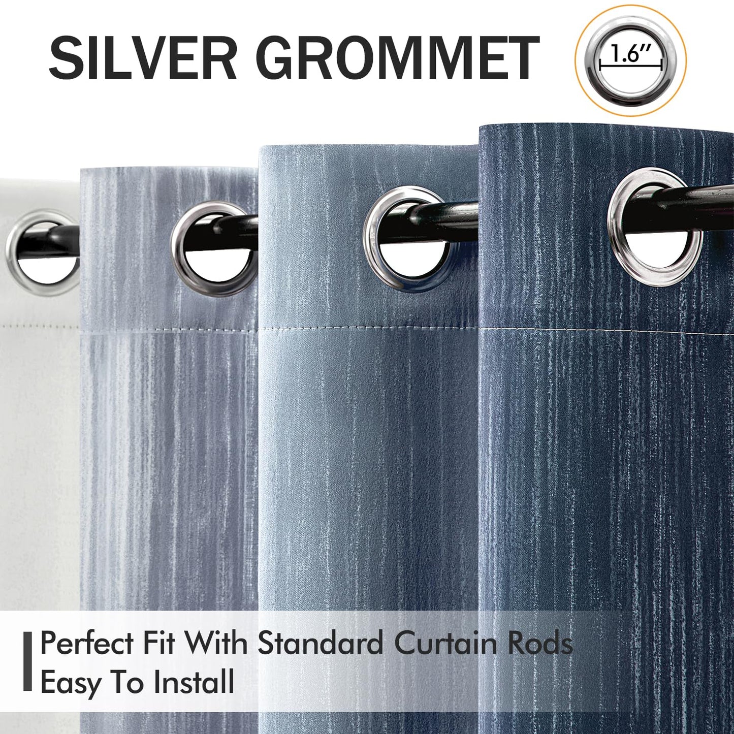 MIULEE Navy Blue and Greyish White Ombre Blackout Curtains, Full Room Darkening Thermal Insulated 84 Inches Long Drapes for Bedroom/Living Room Grommet Window Treatments Modern 52Wx84L, Set of 2