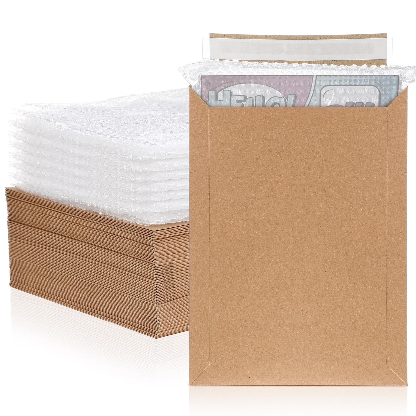 MotiMind 50 Pcs Comic Book Mailers Ship Envelopes Box 8.27 x 11.42 Inches with Bubble Protector, Flat Rigid Brown Kraft Paper Mailers with Self Adhesive Seal for Shipping Photos, Magazines