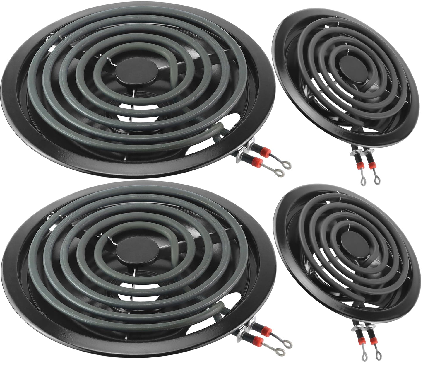 Black Porcelain Burner Drip Pans 2*WB31M19(8”) 2*WB31M20(6”)&Electric Stove Burner Replacement 2*MP15YA(6") 2*MP21YA(8") Compatible for G-E Hot-point Ken-more Electric Range Stove by MIFLUS