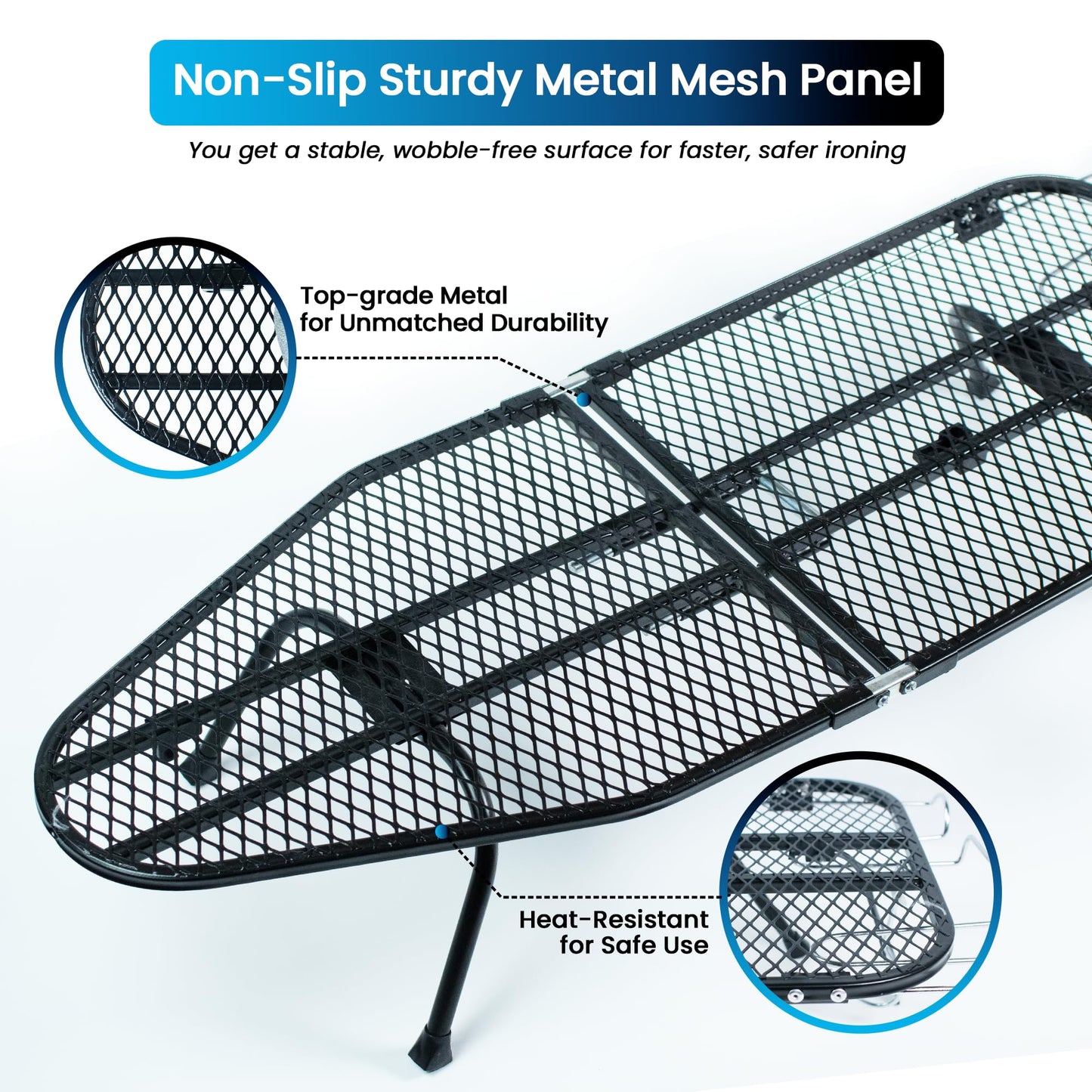 OXZOR Metal Mesh Panel Tabletop Ironing Board | Foldable Iron Board | Heavy Duty Small Iron Board with Heat Resistant Cover and 100% Cotton 8mm Thicken Pad (Grey)