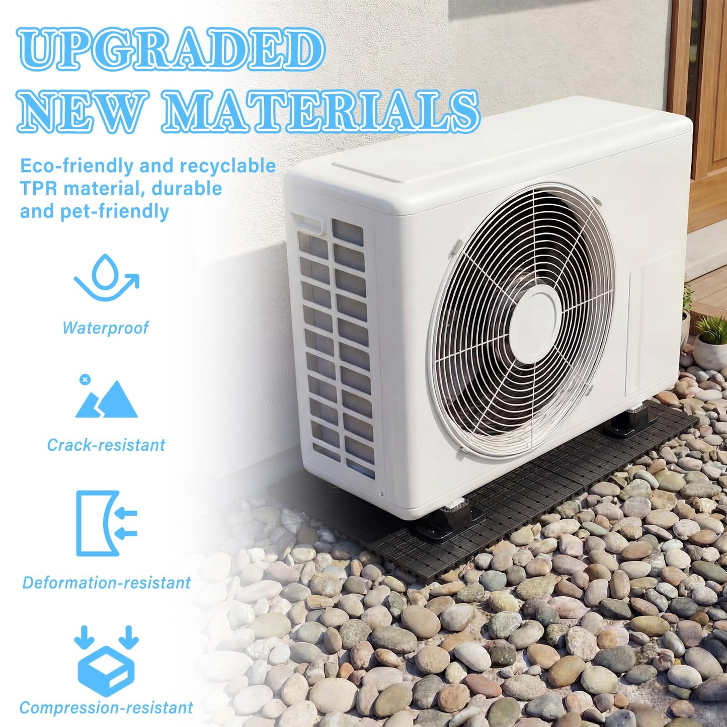 Klyyo Clyro 6 Pcs 2 in 1 Anti Mini Split Pad Condenser Pad with 4 Pcs Stand Vibration 36" x 24" Ac with 1.57" h Stand Moisture-Proof Plastic for Ac Heat Pump System Condenser Units Heat Pump