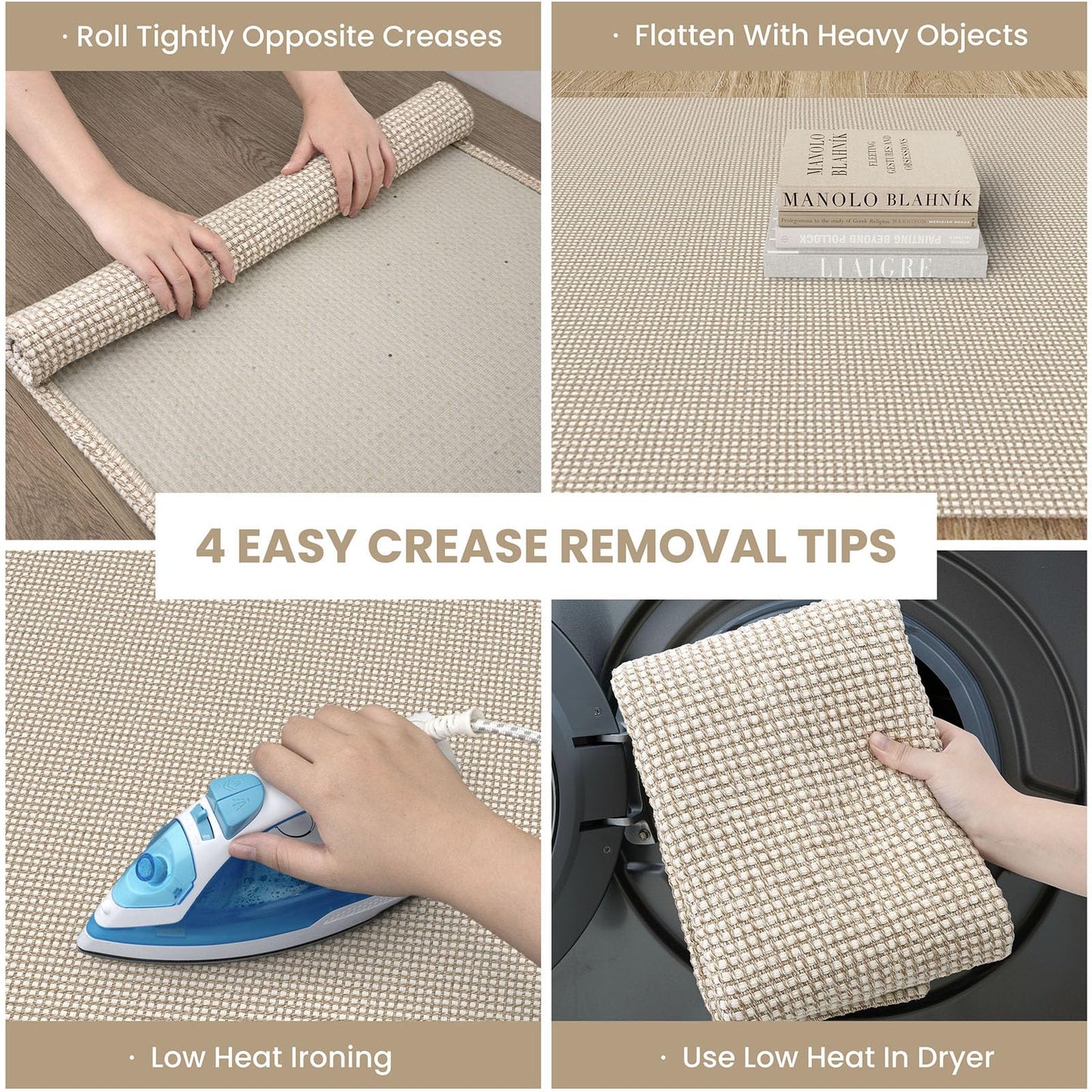 IOHOUZE Washable Runner Rug 2x8 Non Slip Rubber Backed Hallway Runner Entryway Runner Indoor, Kitchen Rugs Woven Cotton Floor Carpet for Kitchen Hall Entrance Bedroom, Beige/Khaki