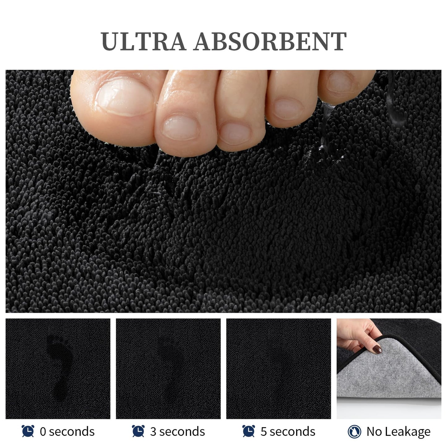 YIHOUSE Memory Foam Bathroom Rugs Sets 2 Piece - Extra Thick Soft Towel-Like Absorbent Bath Mat Set, Non Slip Machine Washable Bath Rugs Carpet for Bath, Tub & Shower (32"x20"+24"x17", Black)