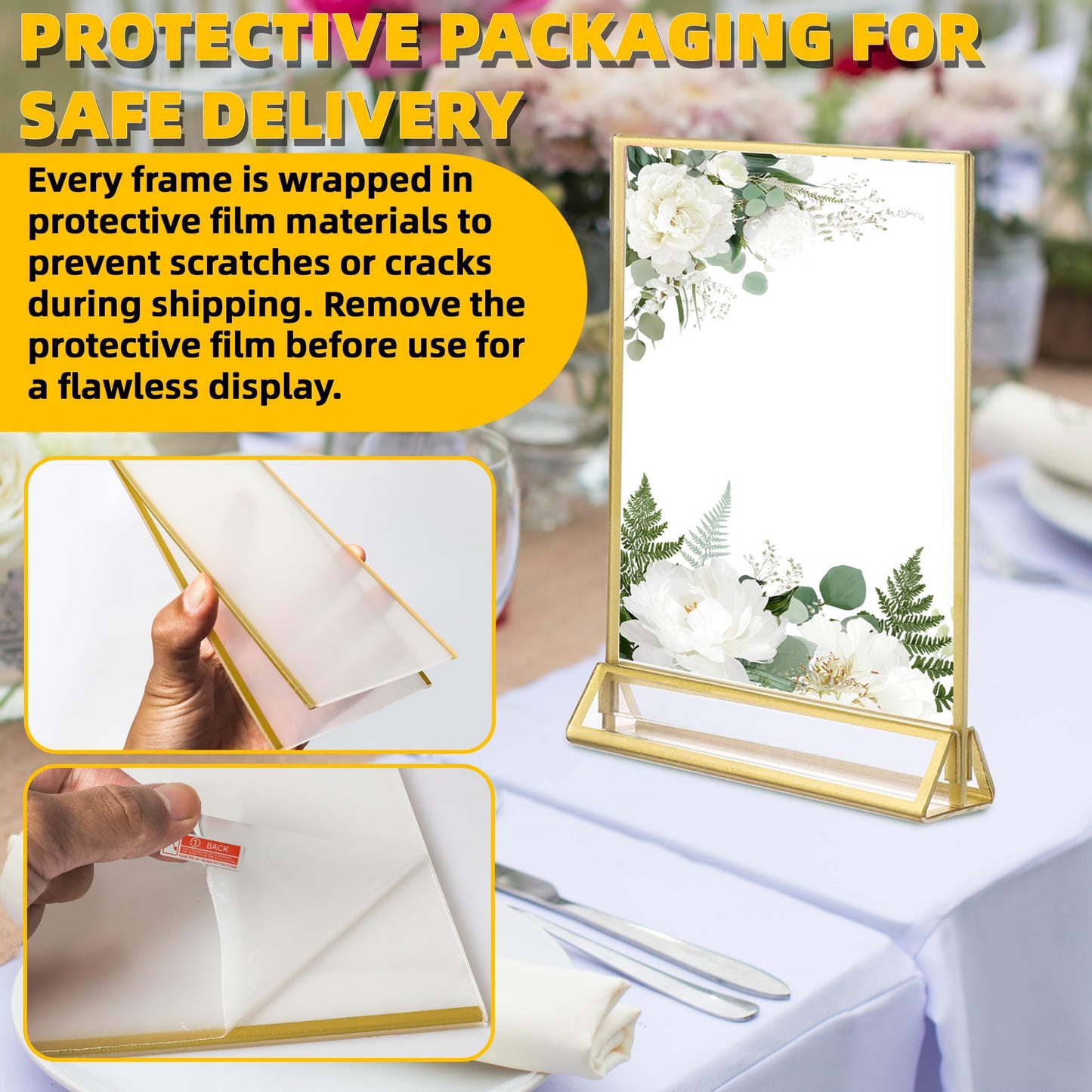 TonGass 24-Pack 4"x6" Gold Acrylic Picture Frames – 3mm Gold Border Wedding Table Number Holders, Clear Double-Sided Acrylic Sign Holders for Weddings, Banquets, Parties, Centerpieces