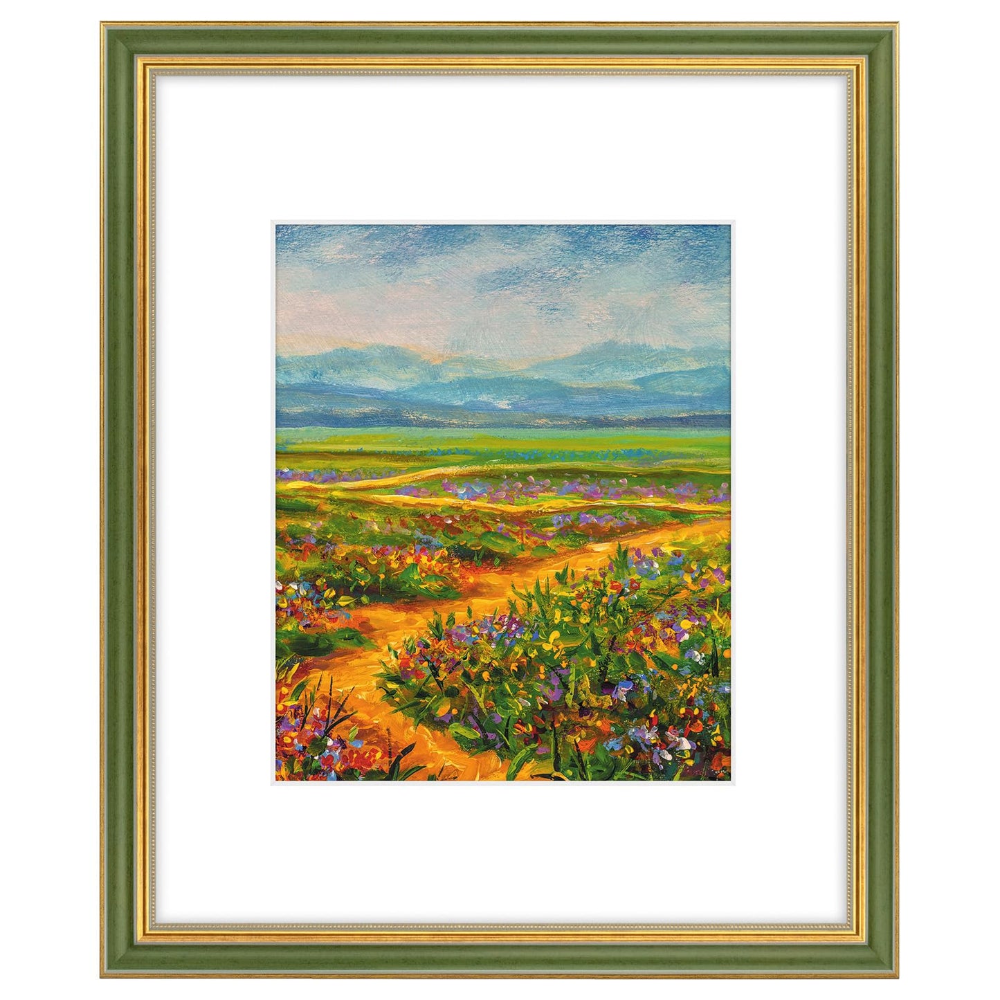 Golden State Art,16x20 Ornate Picture Frame with White Mat for 11x14 Photo or Display 16 x 20 Print without Mat Color Green Gold(Plexiglass Front)
