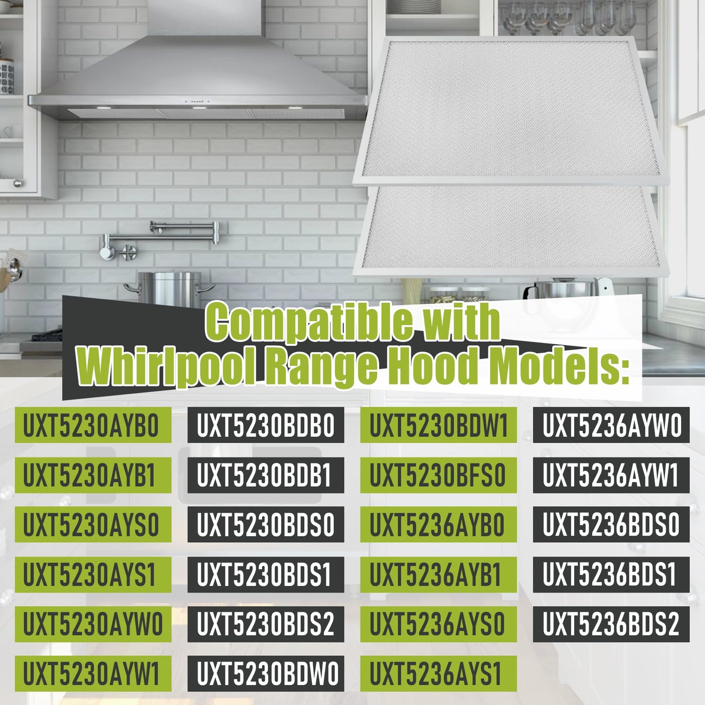 W11177751 W10419114 Aluminum Range Hood Filter (11-1/2" x 17-1/4" x 3/8") Compatible with Whirlpool UTX5230BDS0 UXT5230BDS1,etc Replace W10834041-2 Pack