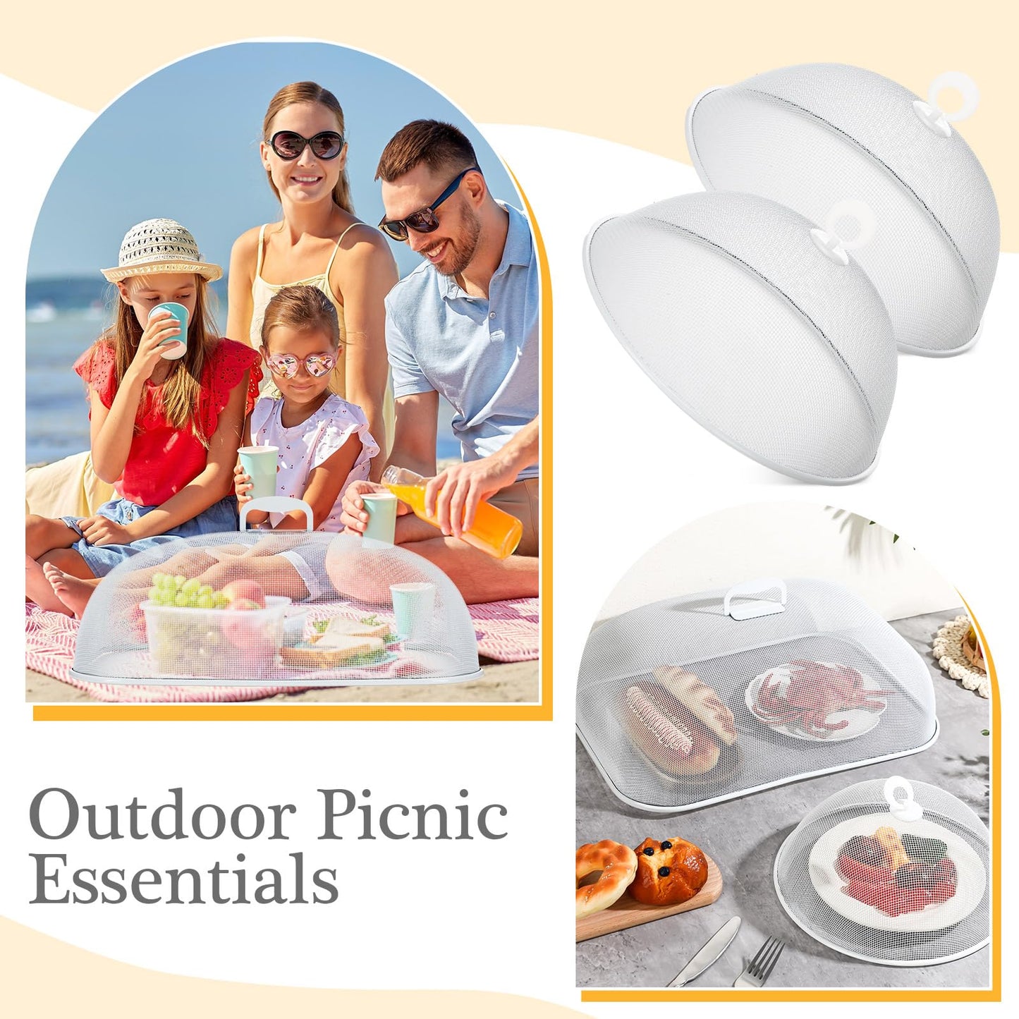 Hicarer 8 Pcs Metal Mesh Screen Food Cover for Outdoors Set Including Extra Large 18.5 in Mesh Food Tents for Outdoor Pcs 11 in Large Dome Picnic Covers (White)
