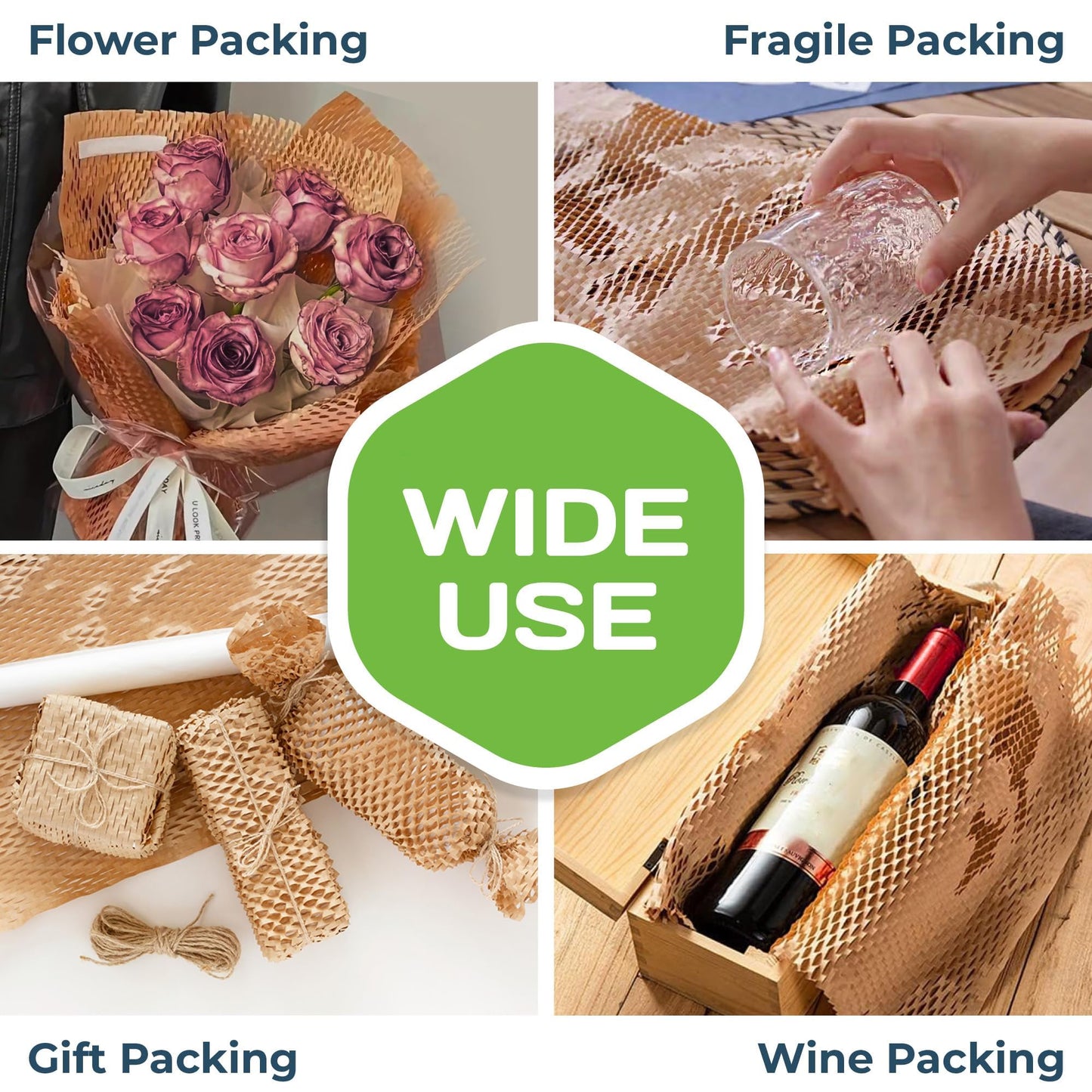 HexcelPack HexcelWrap Mini - Honeycomb Packing Paper, Eco-Friendly, Sustainable Paper Bubble Wrap for Shipping & Moving, Cushioned Packing Material in Easy Self-Dispenser Box - Natural, 12" x 300'