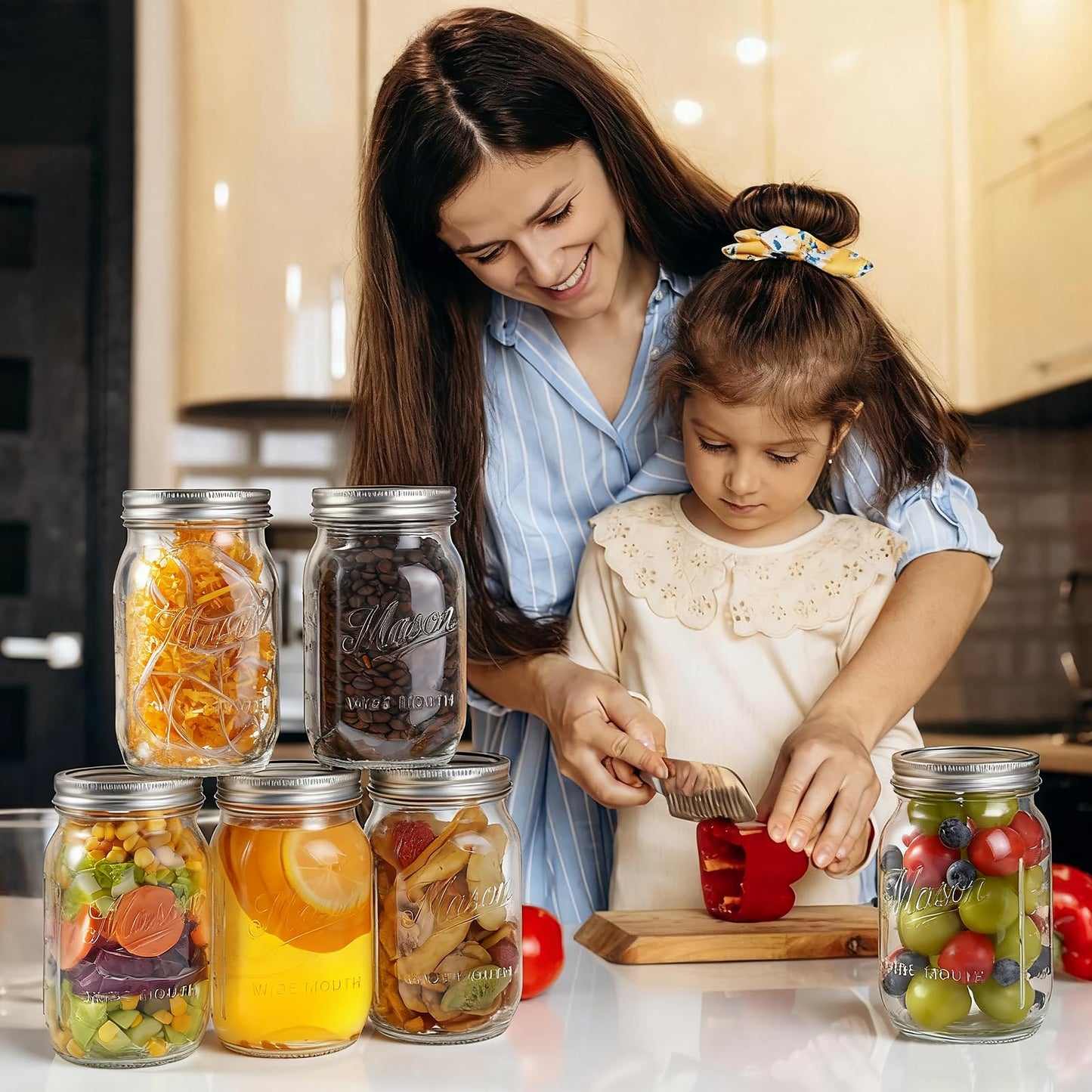 Dralaw Mason Jars 32 oz,6 Pack Large Wide Mouth Mason Jar with Airtight Lids and Bands|Quart Glass Canning Jars for Pickling, Fermenting and Food Storage Microwave&Dishwasher Safe