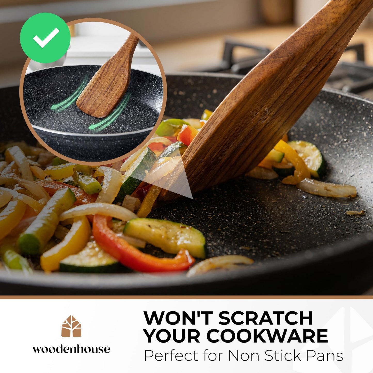 Wooden Spatula for Cooking - Non-Scratch, Sturdy, Natural Teak Cooking Utensils - Easy to Clean Wooden Spatula Set with Turner, Scraper, Slotted & Frying Wood Spatulas, Jar Scraper, Spoonula - 6 Pcs