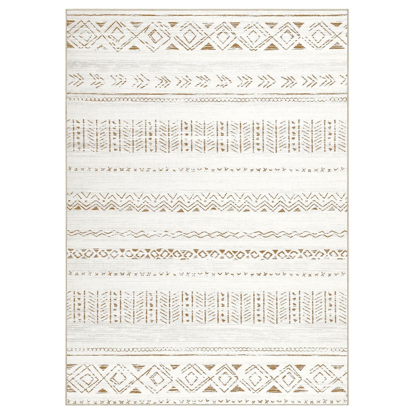 cotiled 5x7 Area Rug Living Room: Washable Boho Rugs with Non Slip Backing Large Soft Indoor Stain Resistant Carpet for Bedroom Farmhouse Dining Room Lightweight Home Decor L Brown/Cream