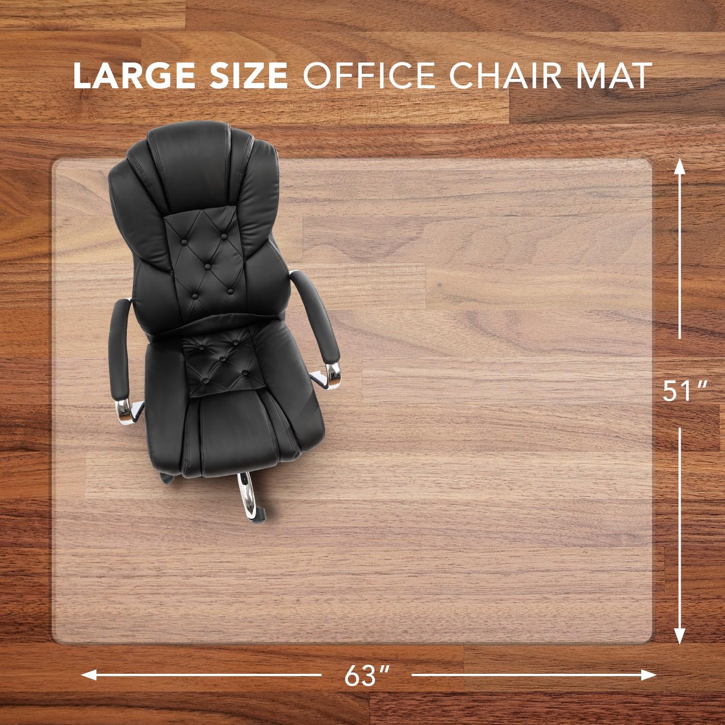 Office Chair Mat for Hardwood Floor: 63"x 51" Extra Large Chair Mats for Hardwood and Tile, Clear Desk Chair Mat for Rolling Chair and Computer Desk, Heavy Duty Plastic Floor Protector for L Desk
