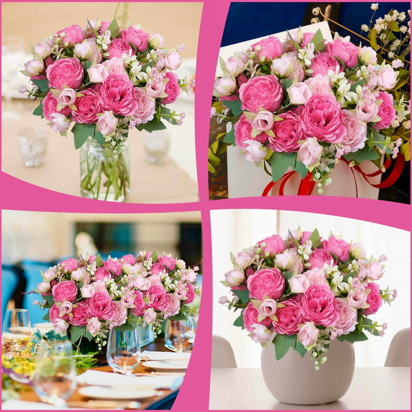 AUMVEYI 6 Pcs Peonies Artificial Flowers Bulk, Blush Pink Silk Peonies Fake Bouquet for Floral Centerpieces, Red Realistic Faux Peony Flower for Flower Arrangements Wedding Decoration vase