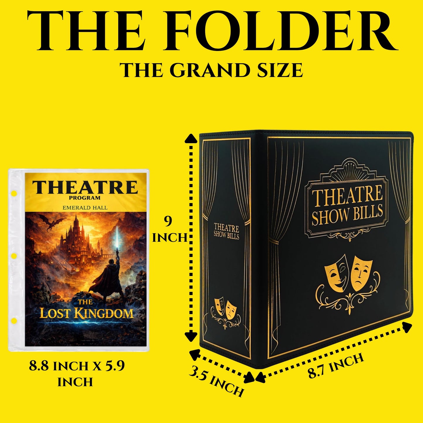 Show-Bill Binder & Theatre Journal Set – Faux Leather Folder with 35 Sleeves, 86 Show Log Book – Musical Theatre Program Organiser & Broadway Gift