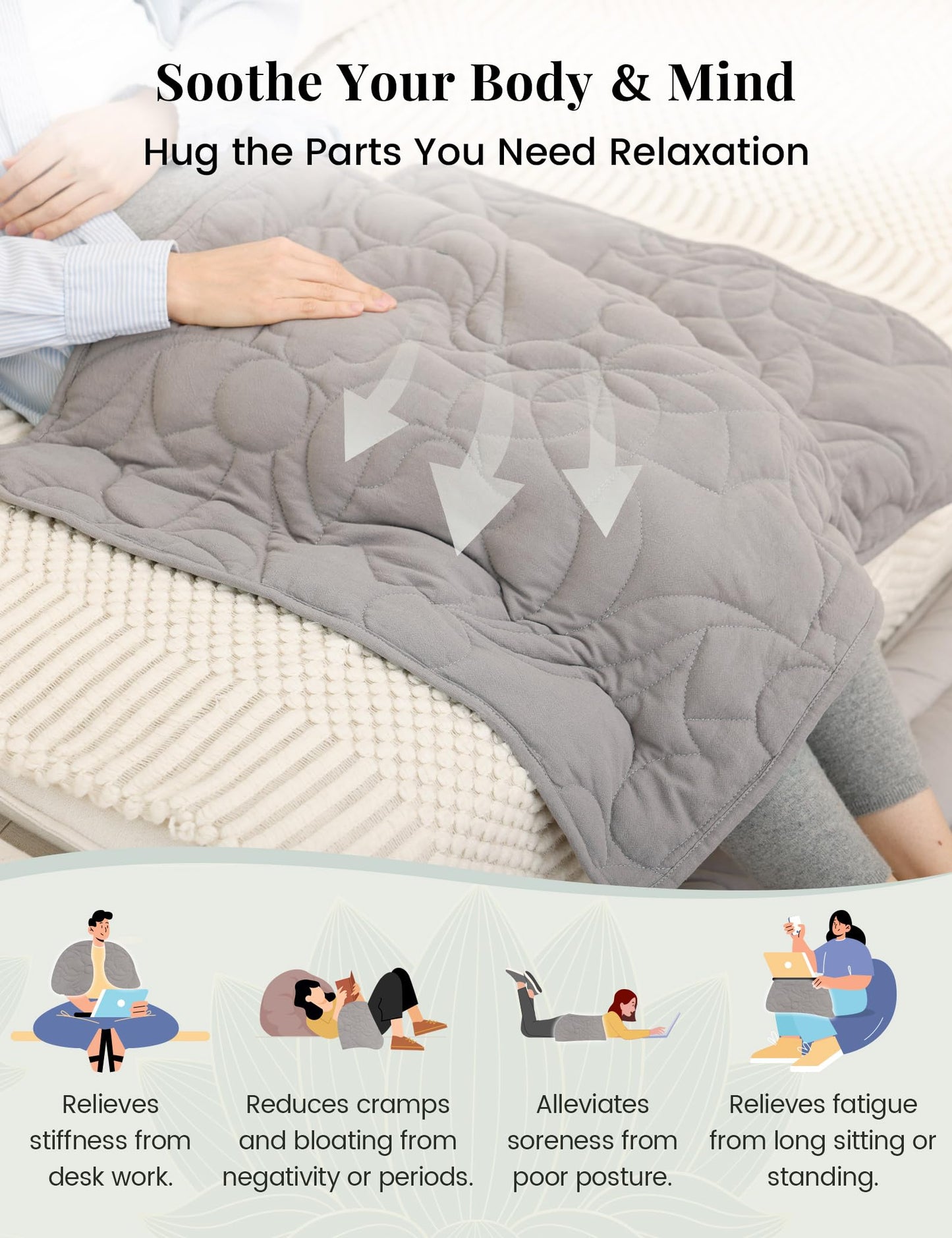 ZonLi Weighted Lap Blanket 5lbs for Meditation, Yoga, Napping, Sleeping and Travel, Cotton Weighted Blanket for Adults,Skin Friendly & Machine Washable, 29x24 inches, Light Gray