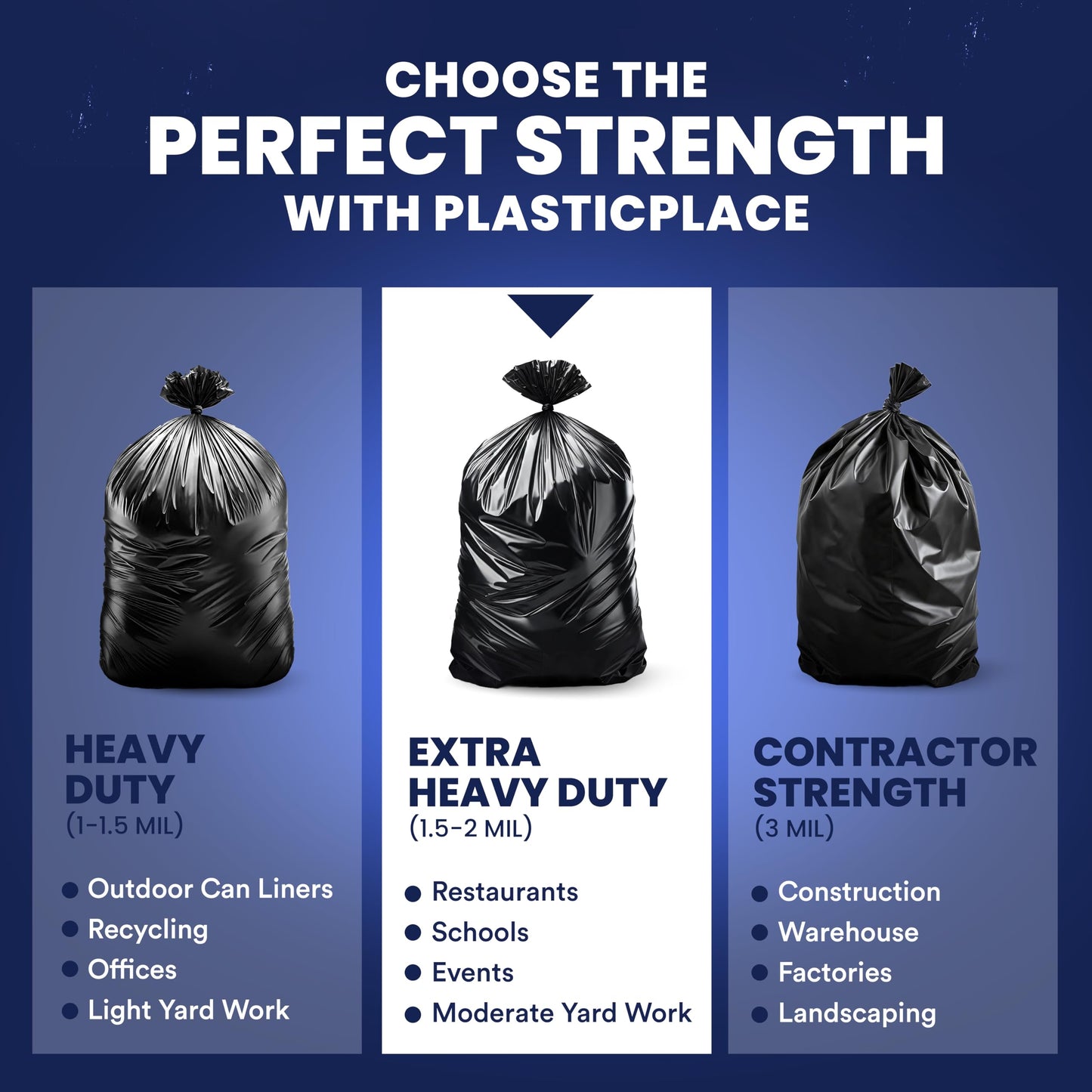 Plasticplace 55-60 Gallon Trash Bags │ 2.0 Mil │ Black Heavy Duty Garbage Can Liners │ 36” x 58” ,50 Count, Black (Pack of 1)