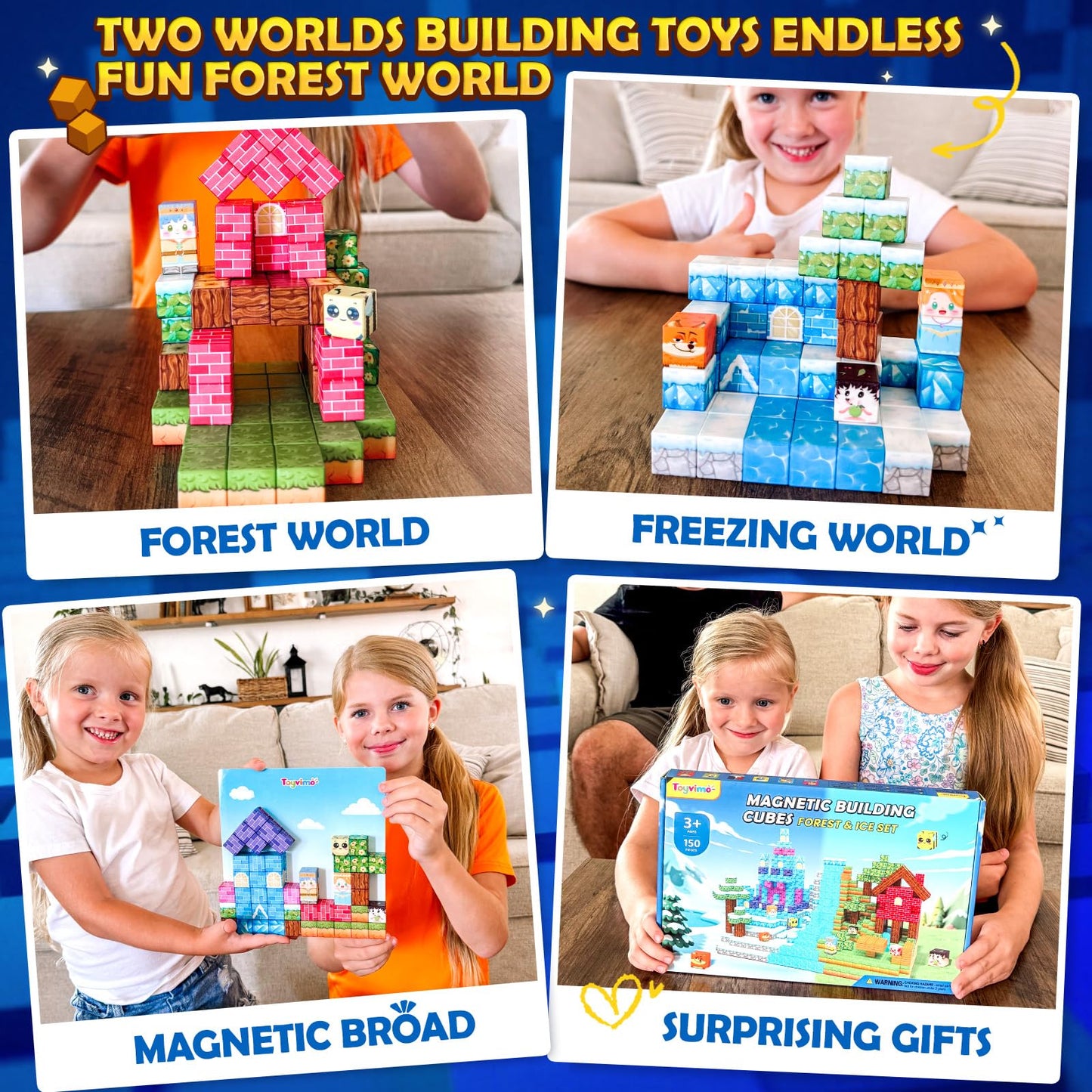 Magnetic Blocks 150PCS Magnet Building Blocks Girls Boys Toys Ages 3-5 6-8 10-12 STEM Building Kids Toys, Build Mine Magnet World Educational Gift for Boys and Girls Ages 3+