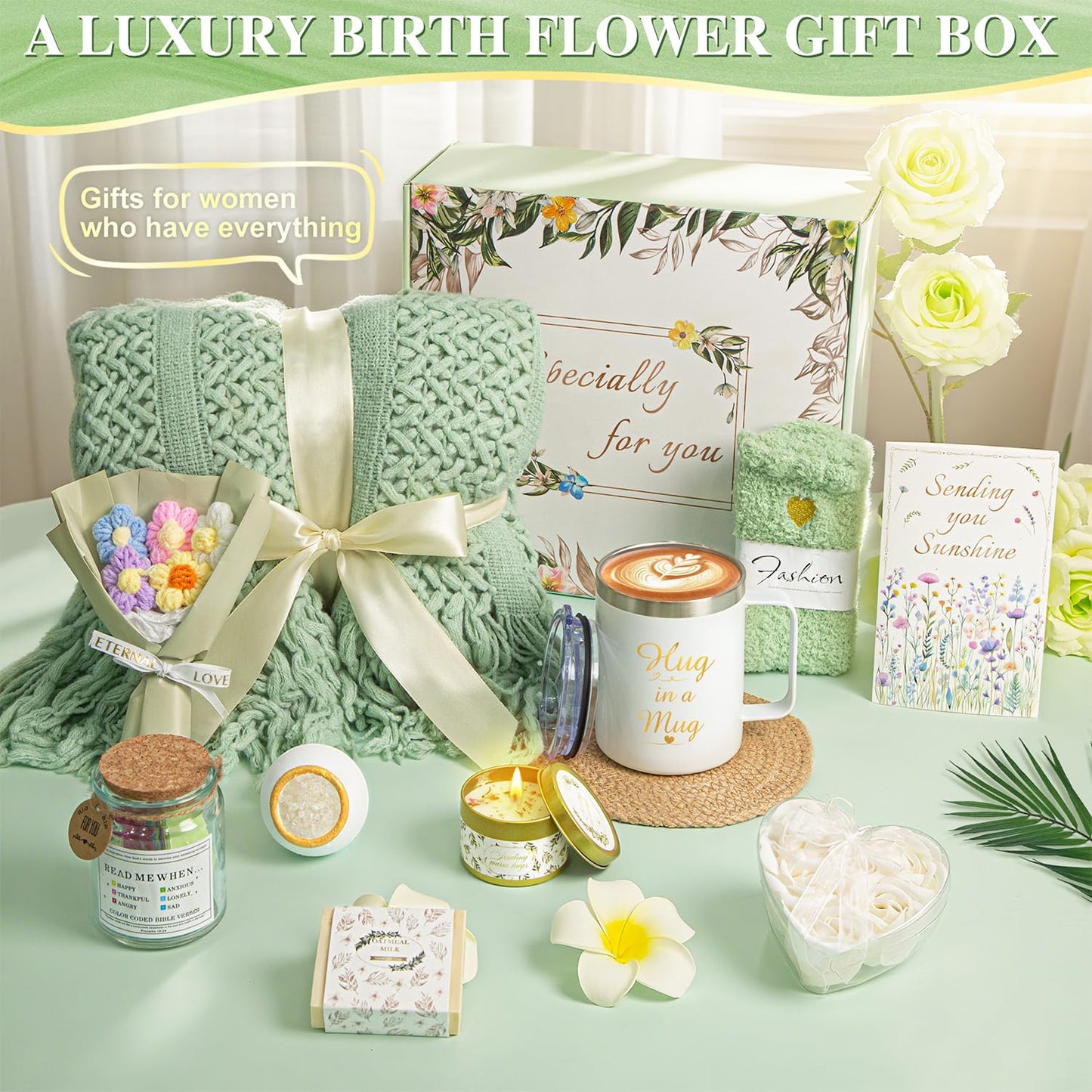 Sparkalyn 11 PCS Birthday Gifts for Women, Get Well Soon Gifts Baskets for Women Self Care Gifts, Spa Care Package After Surgery Thinking of You Sympathy Gift,Gift for Sick Friends Mom w/Blanket