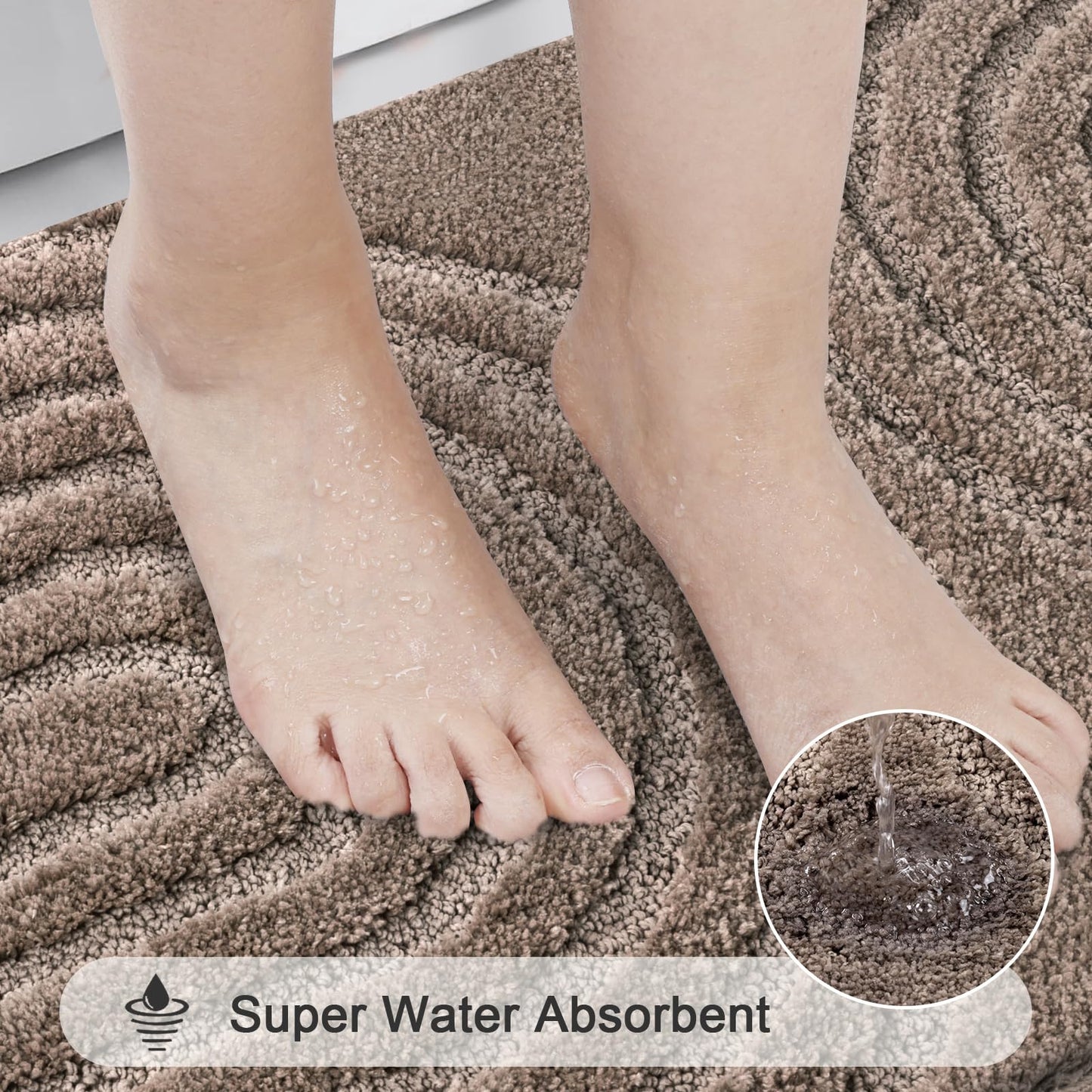HEBE Bathroom Rugs Set 5 Piece, Plush Absorbent Bath Mats for Bathroom, Non Slip Machine Washable Bath Mat Set with Toilet Cover, Bath Runner and U-Shaped Contour Toilet Rug, Coffee