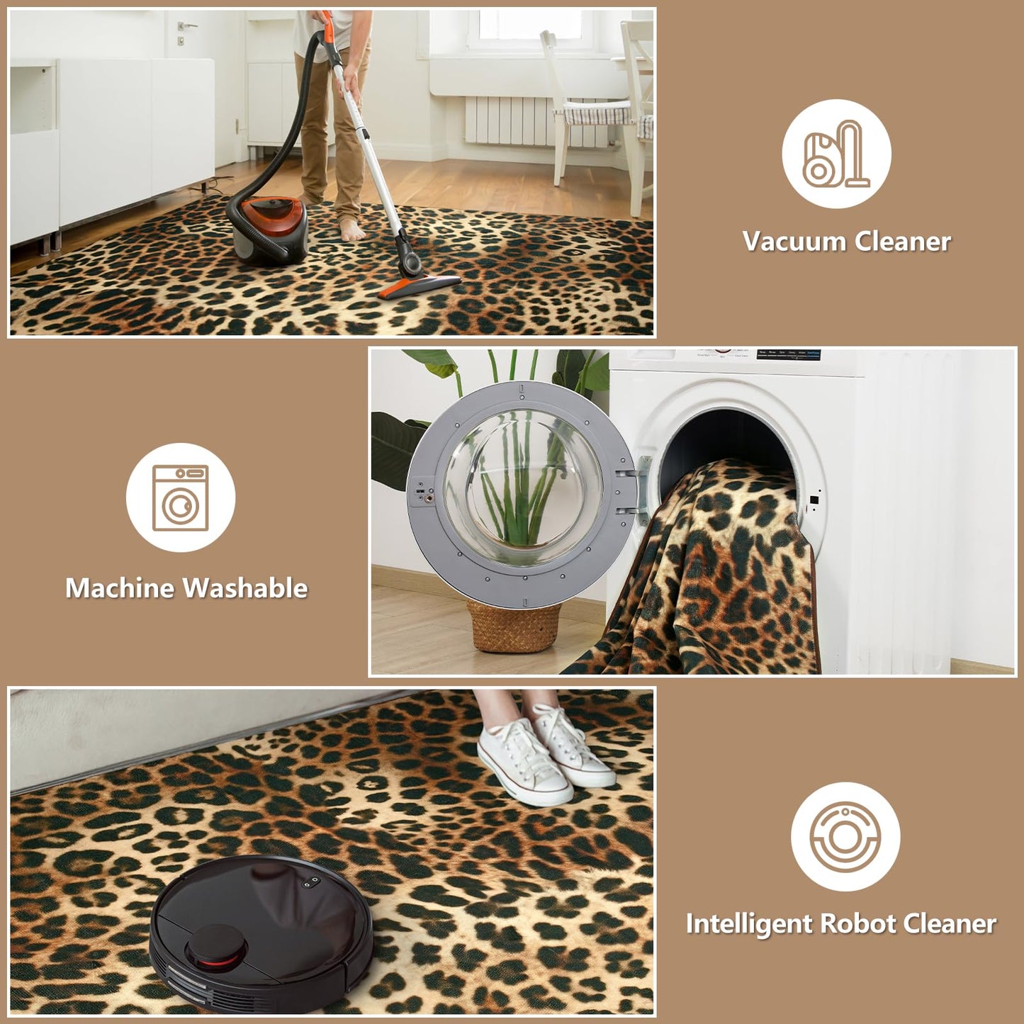 DweIke Leopard Rugs for Living Room, 4x6 Cheetah Print Rug for Bedroom Decor, Washable Non-Slip Stain Resistant Faux Animal Throw Carpet for Dining Room Office Western Home, Dark Brown