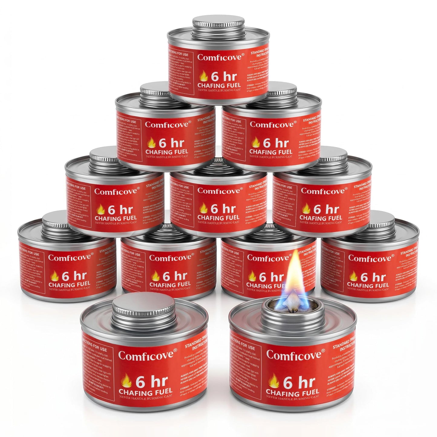 COMFICOVE 6 Hour Chafing Fuel Cans | 12 Pack Canned Heat Food Warmer Fuel Canister for Chafing Dish Buffet Set | Burners for Food Warmer with Wick