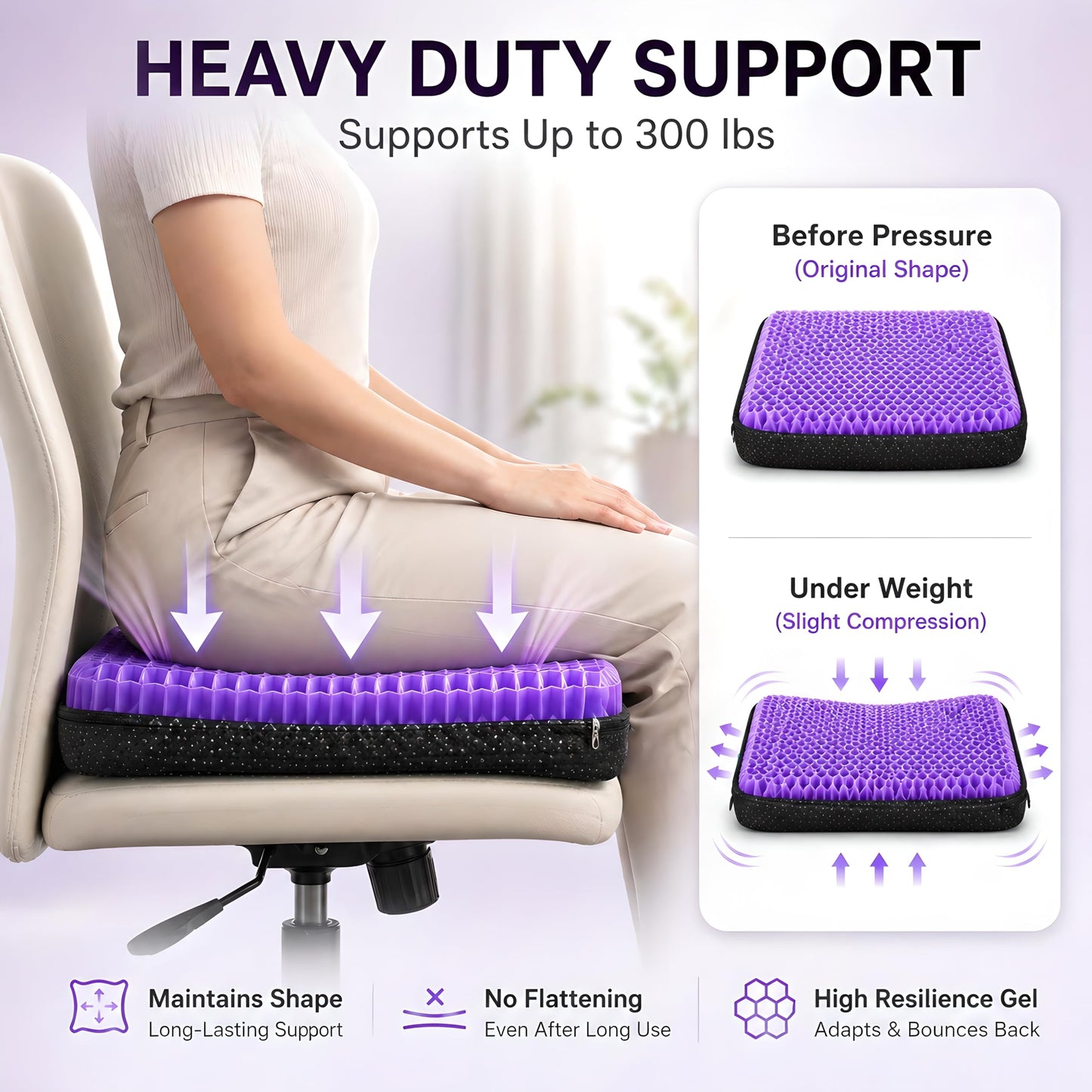 Acaine Extra Thick Large Pure Gel Seat Cushion for Long Sitting, Breathable Comfort Cushion for Back, Sciatica, Tailbone & Hip Pain Relief, Washable Portable Cushion for Office Chair, Car, Wheelchair