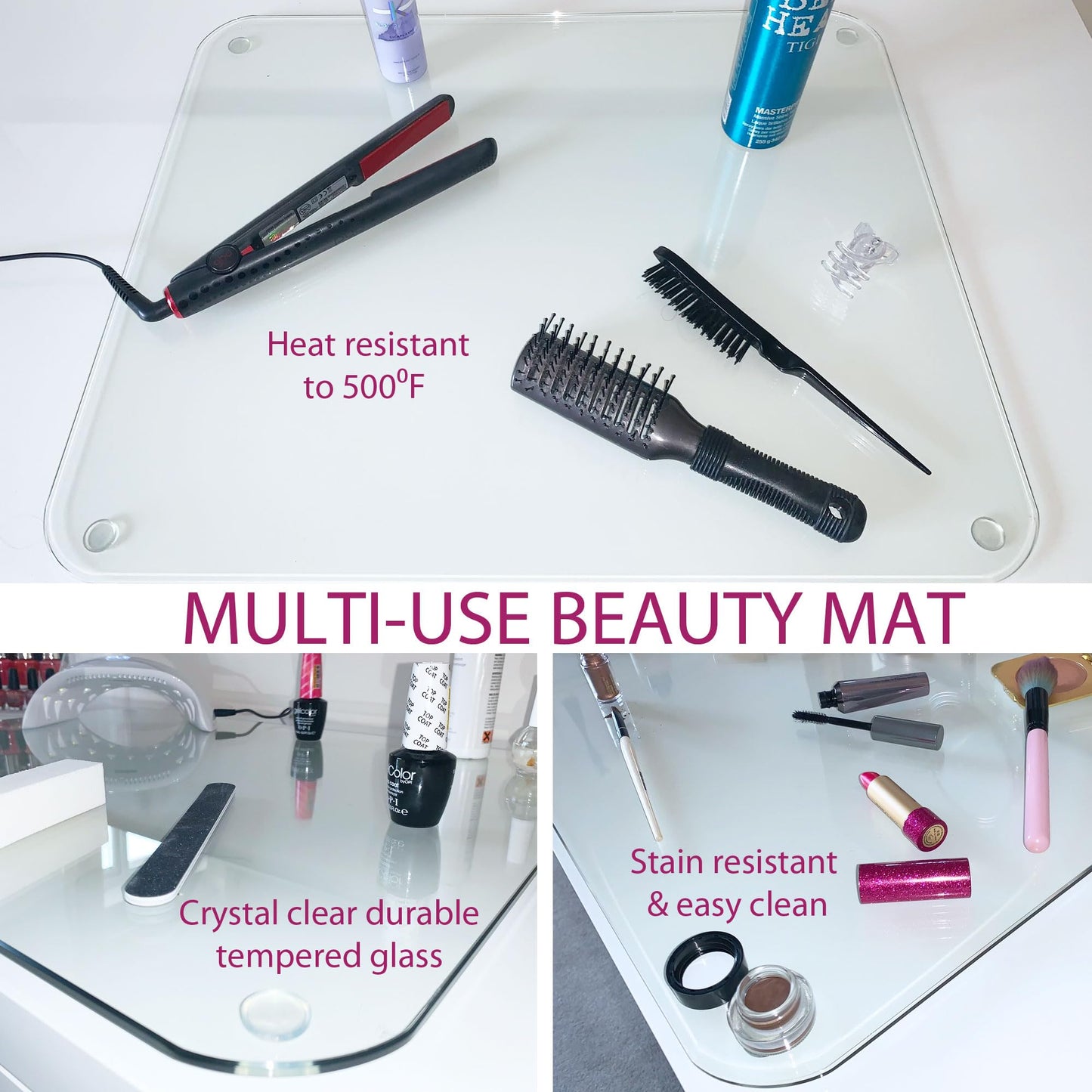 Marvelux Tempered Glass Desk Pad, Clear Surface Protector, Multi-Purpose Durable Computer Desk Mat, Mousepad, Crafting Surface Protector, Beauty Mat, Kitchen Worktop Saver with Anti-Slip Pads 20"x36"