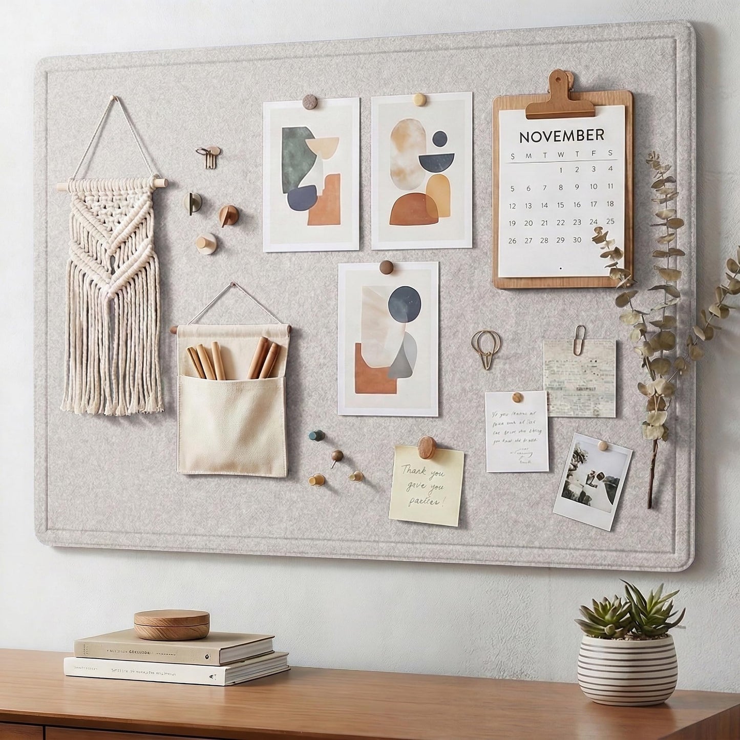 AKTOP Bulletin Board, 24" x 36" Foldable Felt Notice Pin Board for Wall, Decorative CorkBoard Photo Display Board with Self-Adhesive Tape, Vision Board Cork Board Alternative with 25 Pushpins - Latte