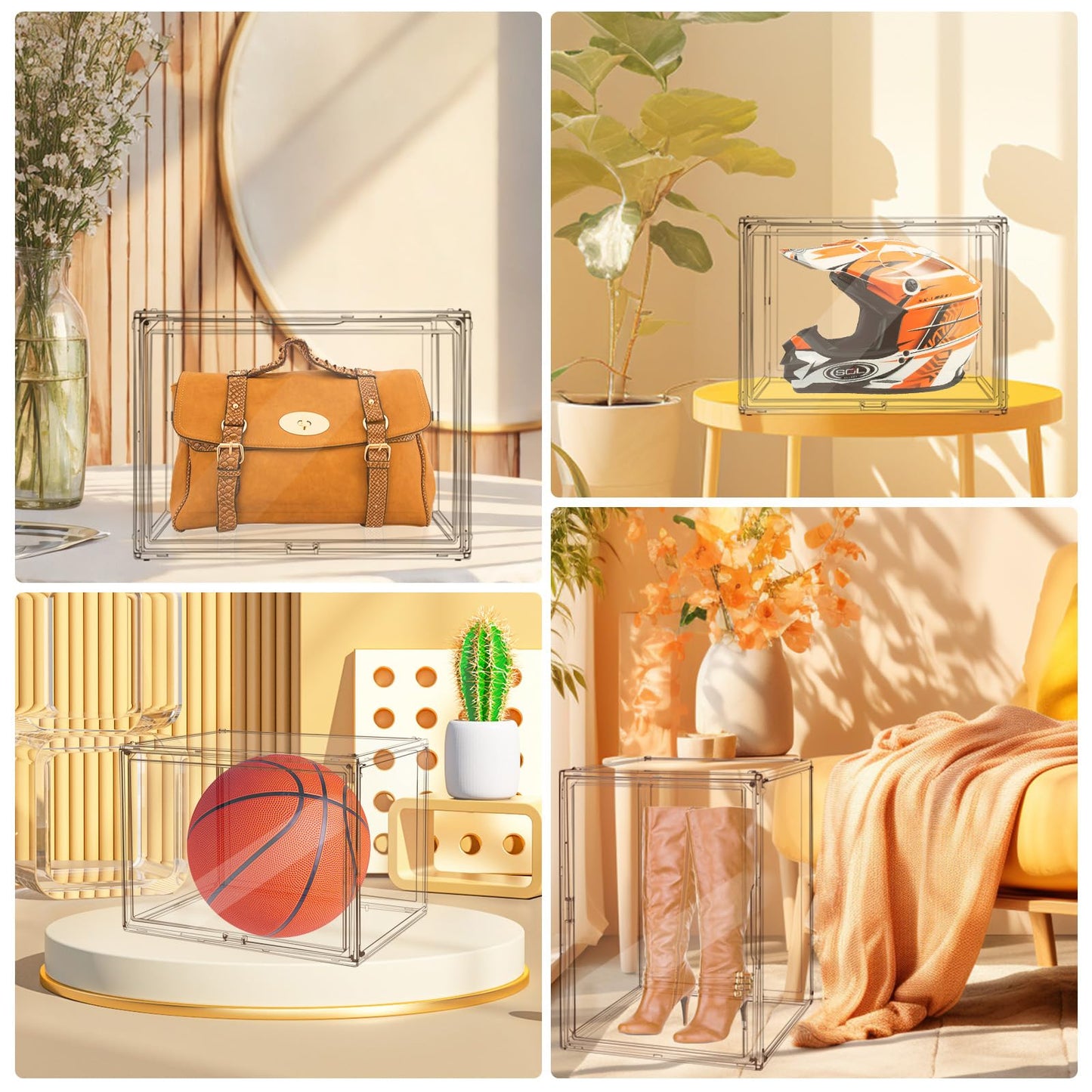 Cutora Extra Large 17.7"X13"X13" Clear Acrylic Organizer Box Display Case, Plastic Holder with Magnetic Door for Figures, Books, Handbags, Purses, Boots(1 Pack)
