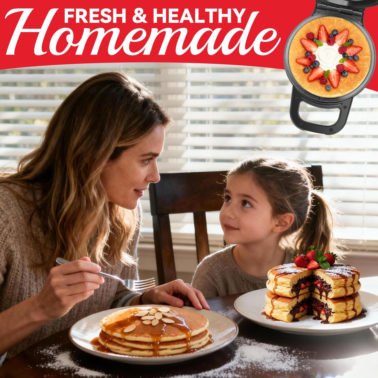 SugarWhisk Flip Pancake Maker Machine, Ceramic Coated Pancake Pan for 6.5 Inch Pancakes, Omelette, Crepe & Quesadilla, Frittata, Double Sided Omelette Pan Nonstick, Graphite