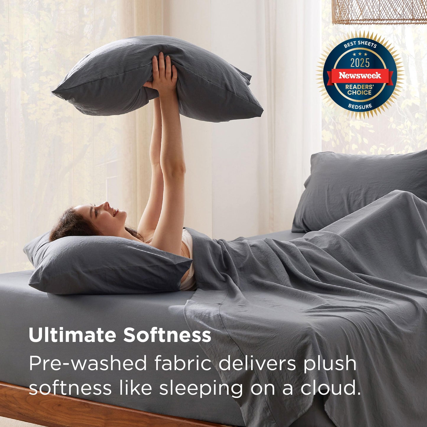 Bedsure Deep Pocket Queen Sheets - 6 Piece, Prewashed Ultra-Soft Queen Sheet Set, Fits Mattresses Up to 18 Inches Thick, Breathable & Secure Fit, Hotel Luxury Bedding, Grey