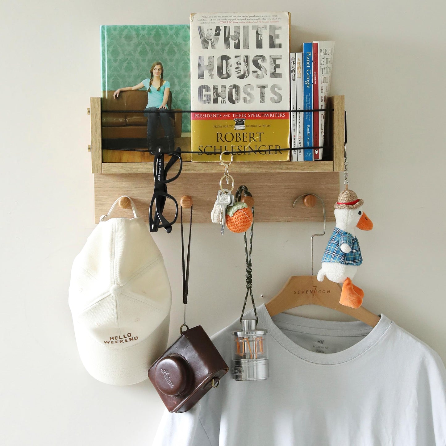 XAOMLP Entrance Coat Rack ，Coat Hooks, Wall-Mounted Wooden Hook Rack, Wall-Mounted Shelves are Very Suitable (Oak Color Finish-B-1)