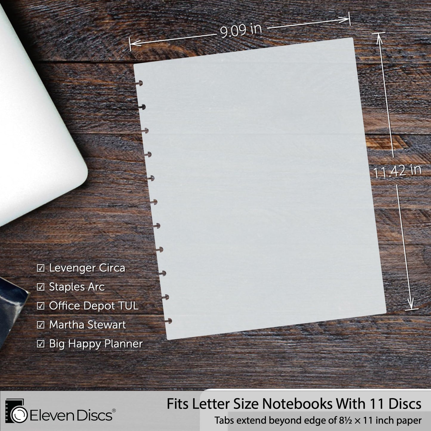 Eleven Discs Letter Size Translucent/Clear Discbound Notebook Poly Covers, Compatible with Circa, Arc, TUL, and the Big Happy Planner (Set of 5)