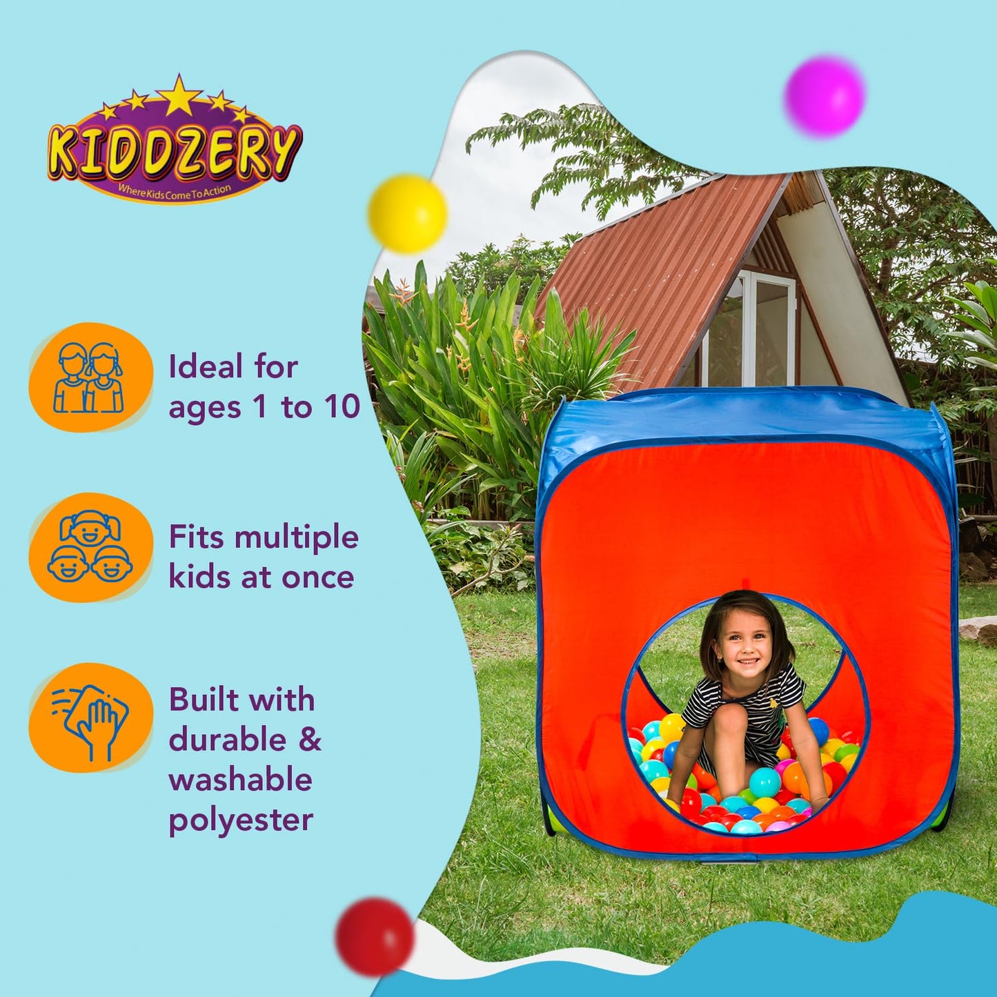 Kids Play Tent with 50 Balls – 3-Piece Tunnel & Ball Pit Combo – Indoor/Outdoor Pop-Up Set with Mesh Panels & Carry Bag