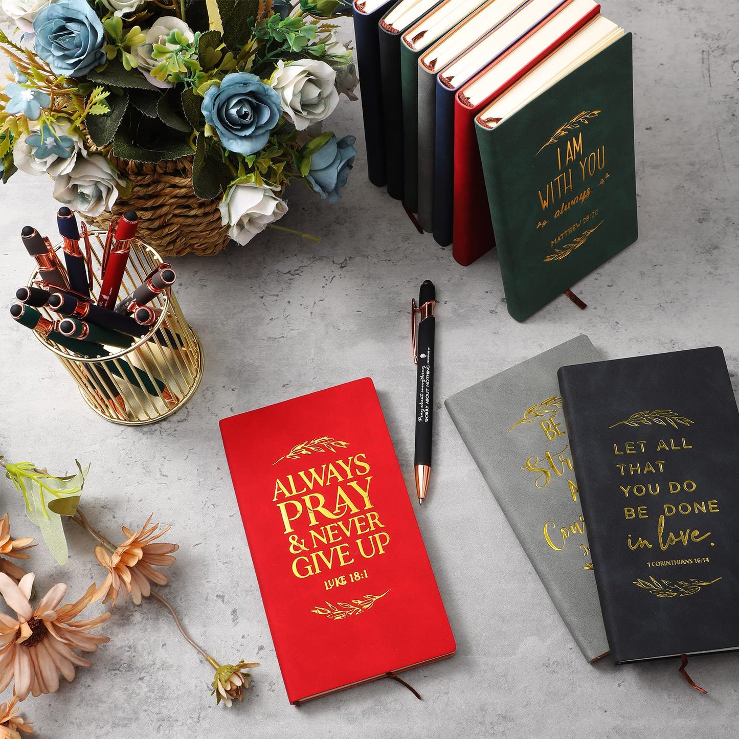Crtiin 40 Pcs Christian Gifts Notebook Bulk Father's Day Religious Notepads with Motivational Pen Inspirational Bible Verse Leather Prayer Journal Gifts for Church Members Men Women (Classic Color)