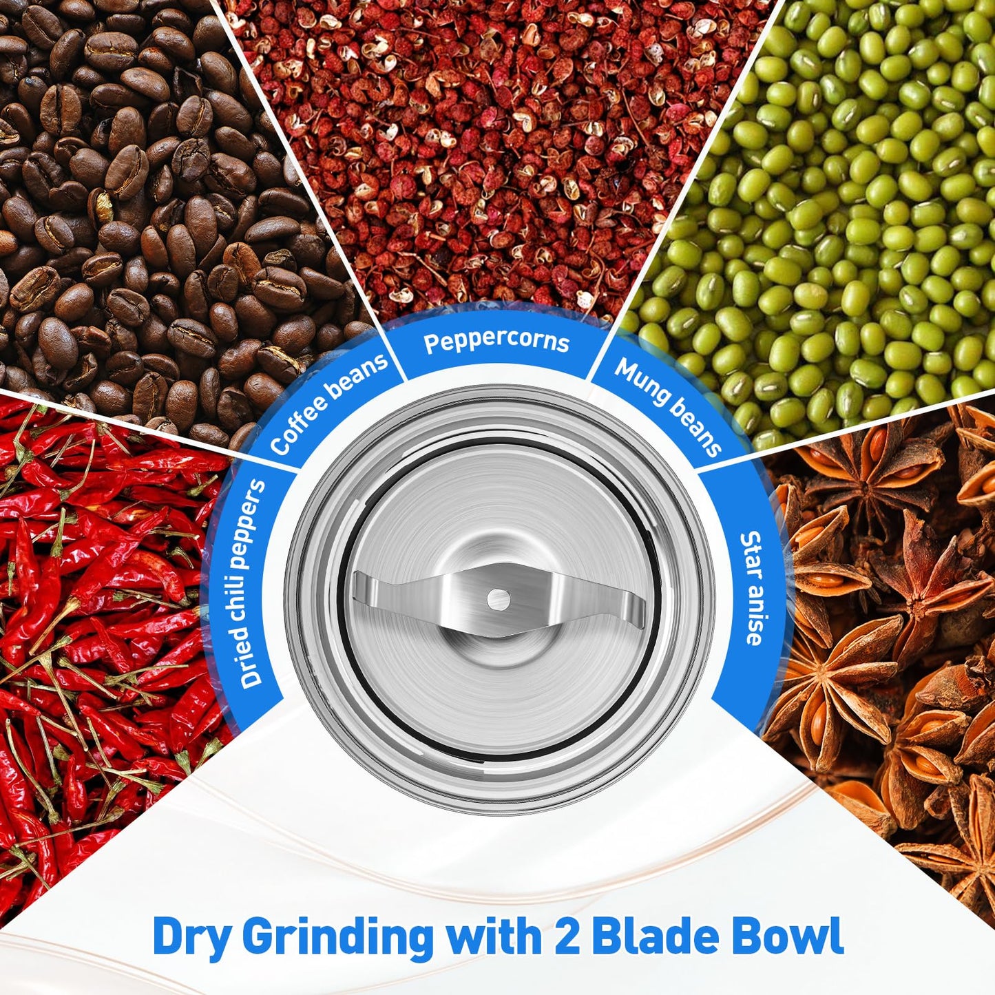 Secura Brands Coffee Grinder Electric Spice Herb Seeds Grinder with Two Glass Bowl, Dry and Wet Grinder