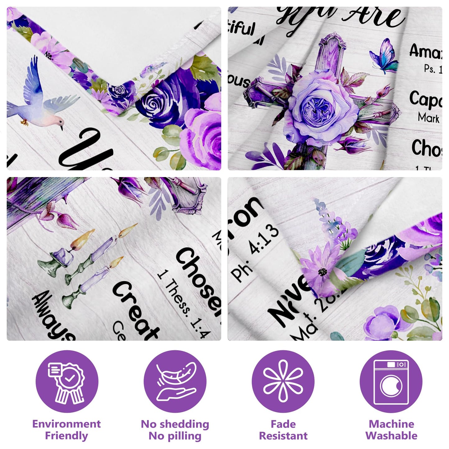 Purdicra Christian/Religious/Inspirational/Spiritual Birthday Gifts for Women, Baptism Gifts for Girl, Religious Gifts for Mom Sister Friend, Purple Blanket, Christian Throw Blanket 50" x 60"