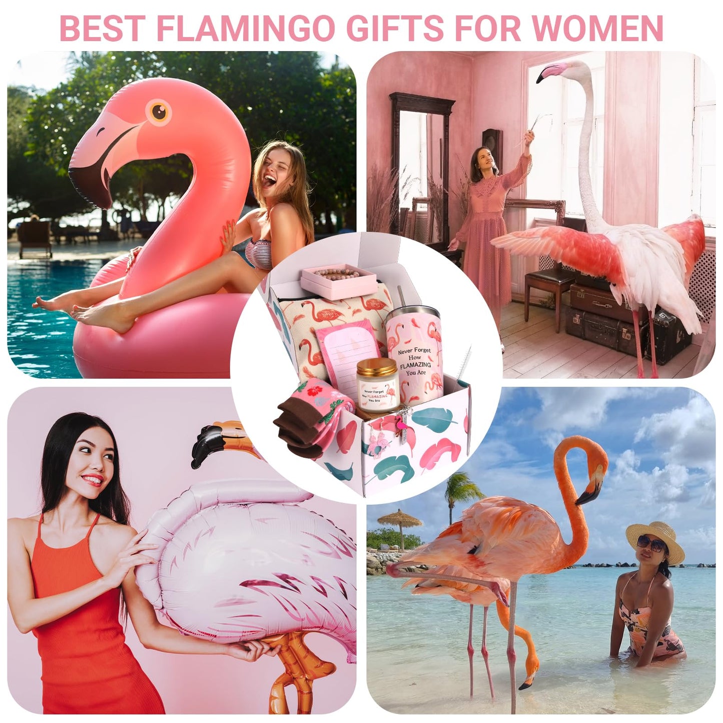 Flamingo Gifts for Women Best Funny Pink Gift for Flamingo Lovers Including Tumbler Mug Makeup Bag Keychain Socks Notepad Earring Brecelet for Birthday Christmas Mothers Day