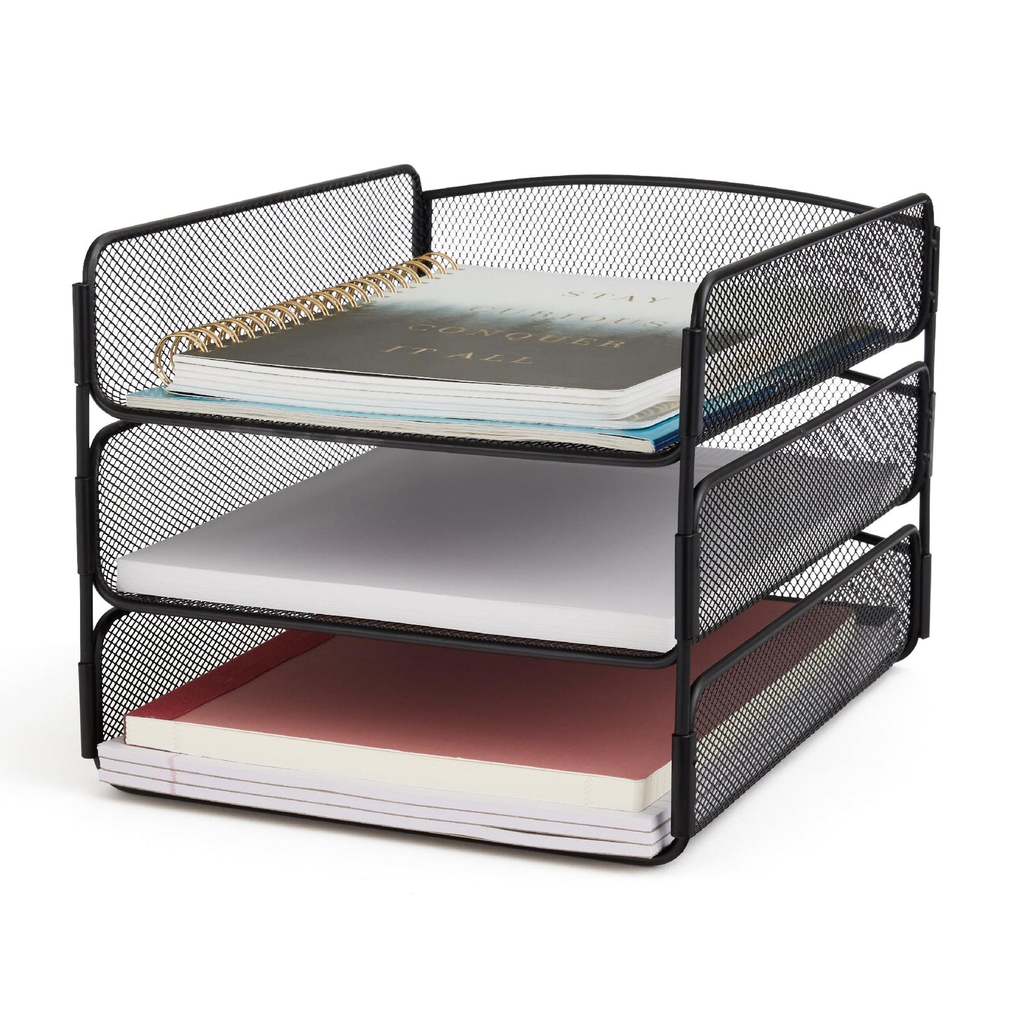 Safco Onyx Desk Organizer, 3 Trays, Office and Classroom Mailbox, Paper and Mail Sorter, Steel Mesh, Black