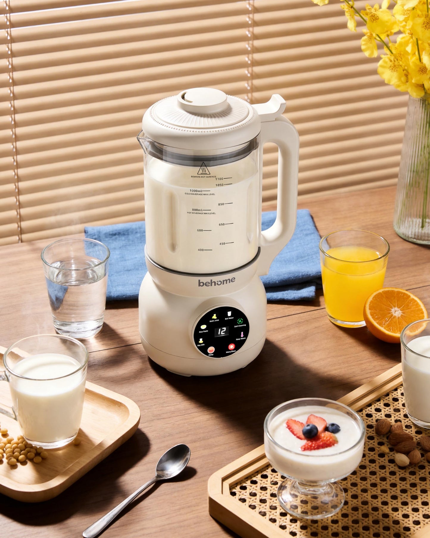 Behome 8 in 1 Nut Milk Maker Machine Blender – Glass Plant 32oz Milk Machine for Almond, Oat & Soy Milk, Self-Cleaning Vegan with No-Soak Beans, Delay Start & Keep Warm, Dairy-Free Beverage Maker