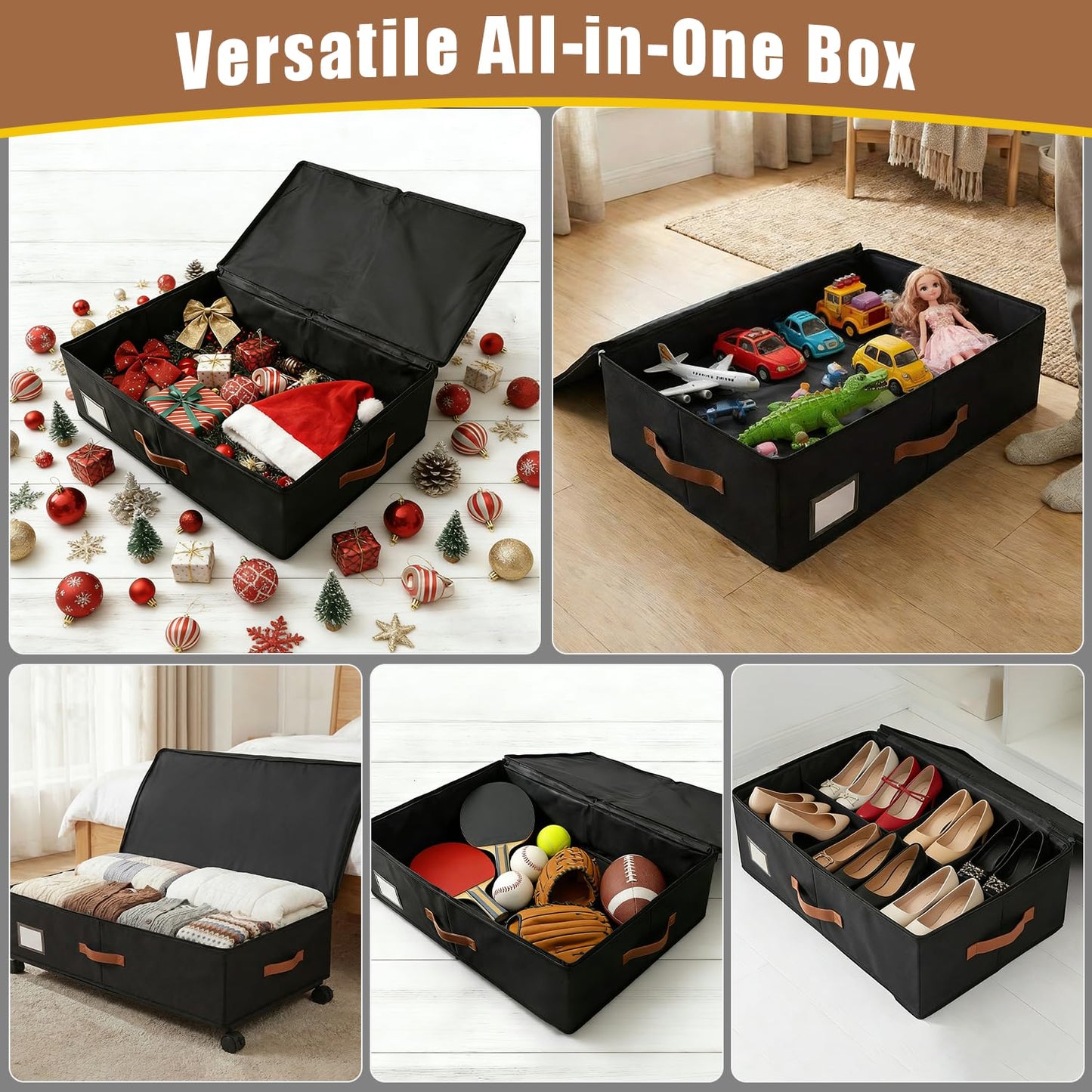 Under Bed Storage Containers with Wheels 2-Pack , 9.5" Tall Underbed Storage Drawers Organizer Bins for Clothes Shoes Toys Wrapping Paper with Extra Interior Pockets, Easy Pull-out, Heavy-duty