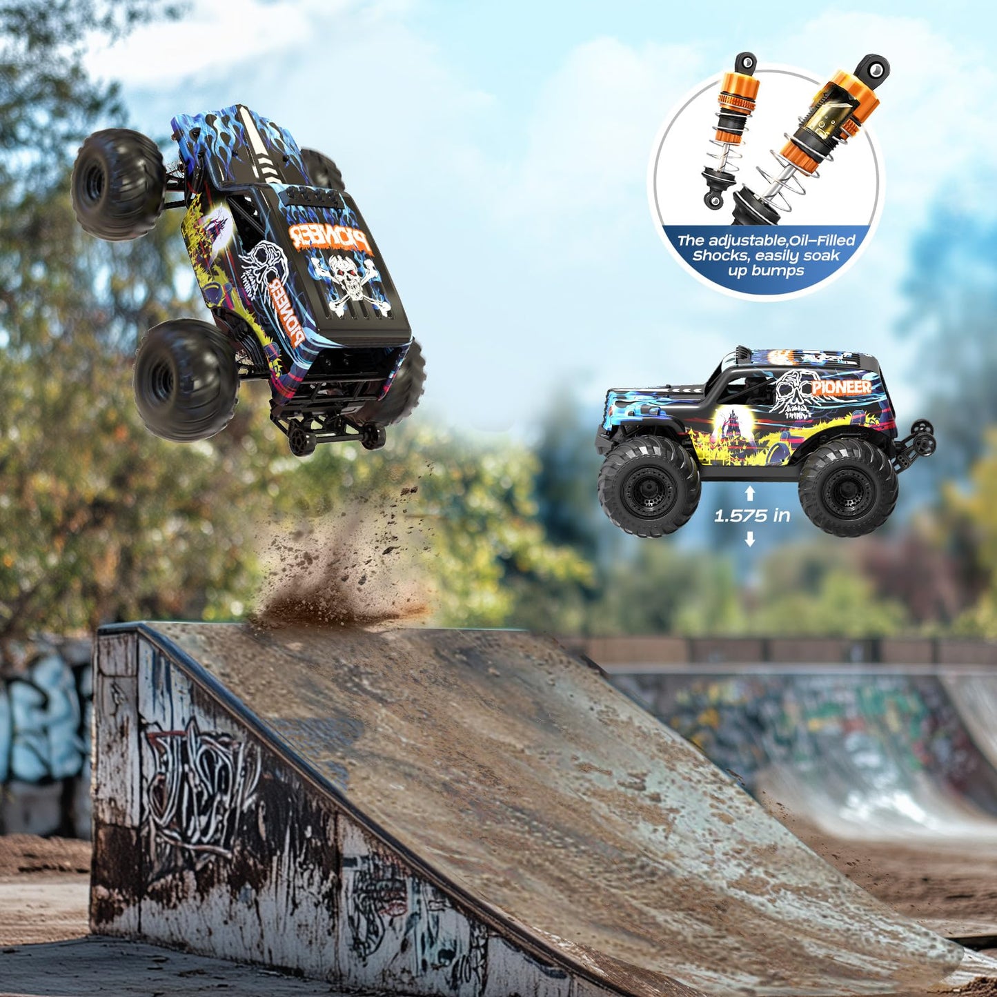 1/14 Brushless RC Cars for Adults, Max 42mph Oil Shock Absorber Electric 4WD High-Speed RC Car, Remote Control car for Adults RC Truck with Two 2S Lipo Batteries, Compatible with 3S Lipo