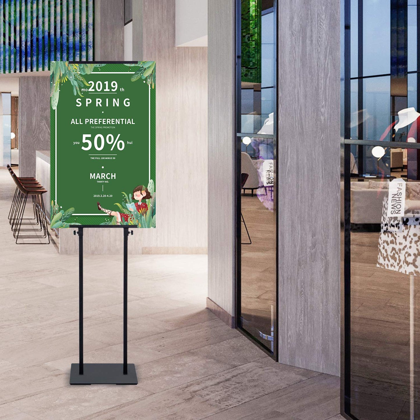AKTOP Heavy Duty Floor Standing Sign Holder with Non-Slip Mat Base, Adjustable Banner Stand Height Up to 82.6 inch, Double-Sided Pedestal Poster Stand for Indoor Outdoor Display