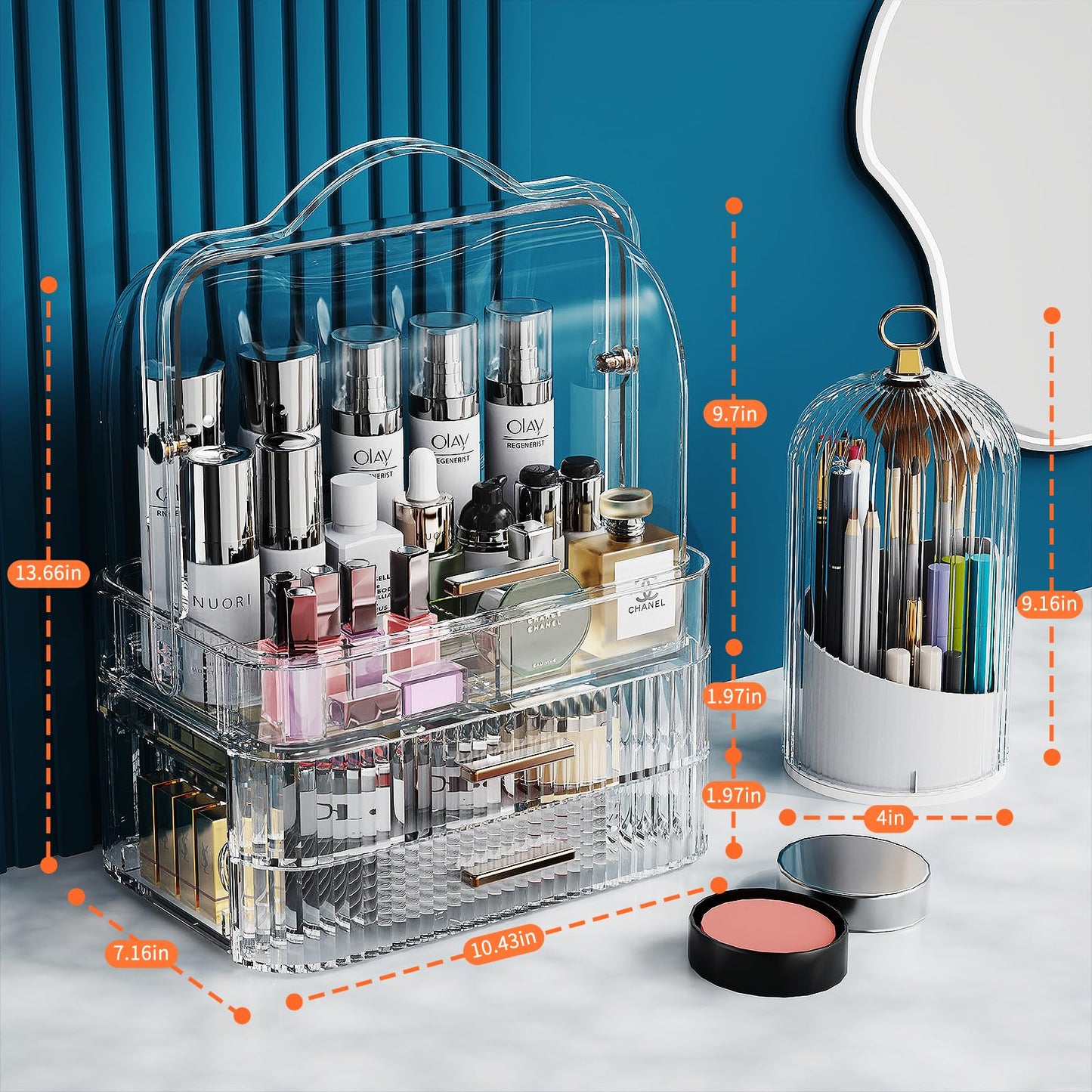 Makeup Organizer, Skincare Holder Bathroom Counter Organizer, Birthday Mothers Day Gifts for Mom Women Teen Girl, Storage Box Cosmetic Display Cases for Vanity, Dresser, Countertop (Clear)