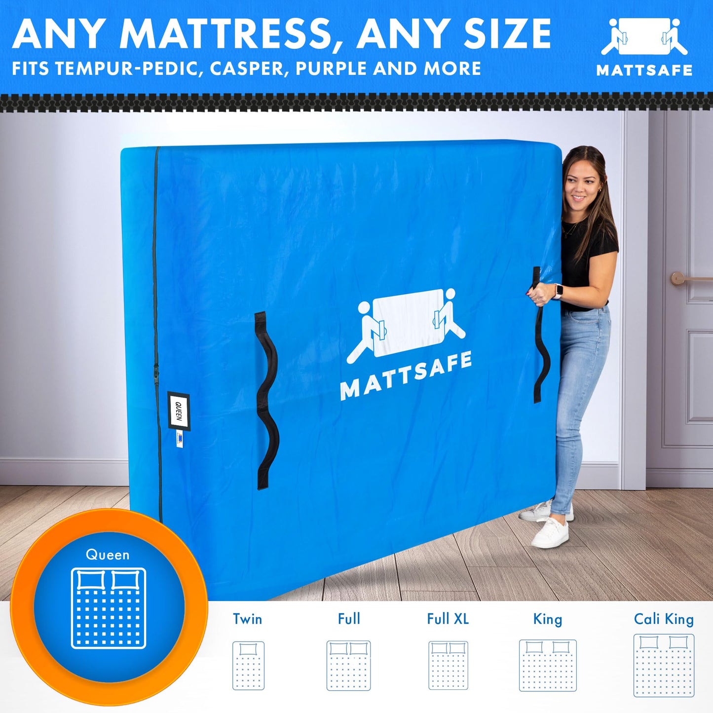 Nordic Elk Mattress Bags for Moving and Storage (Queen) Heavy Duty Moving Supplies, 8 Sturdy Handles, Strong Zipper, Mattress Cover Queen Size Bed Bags, Storage Cover Essentials Packing Protector