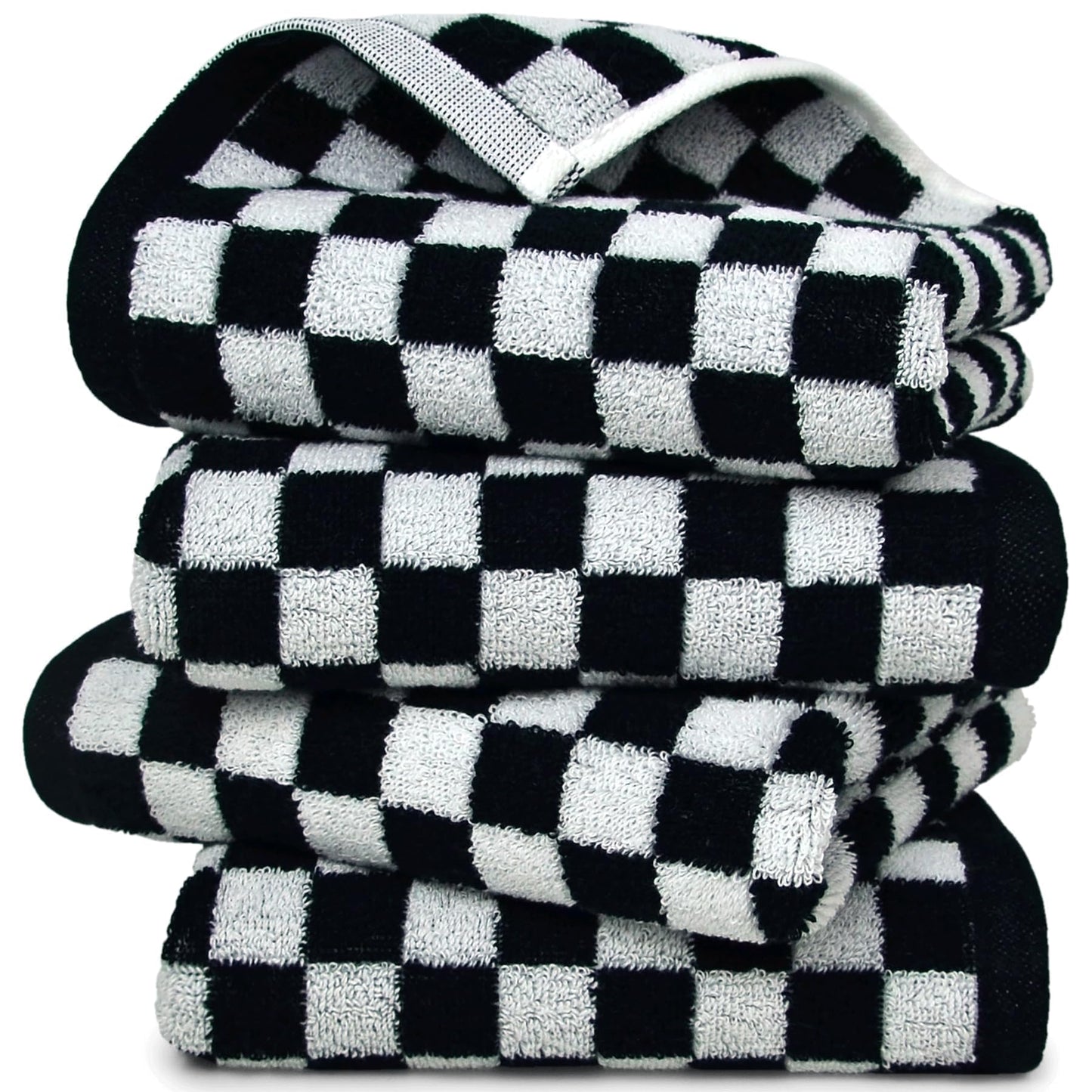 Jacquotha Black and White Hand Towels 4 Pack, Cotton Decorative Bathroom Hand Towels & Checkered Kitchen Decor, 13" x 29"